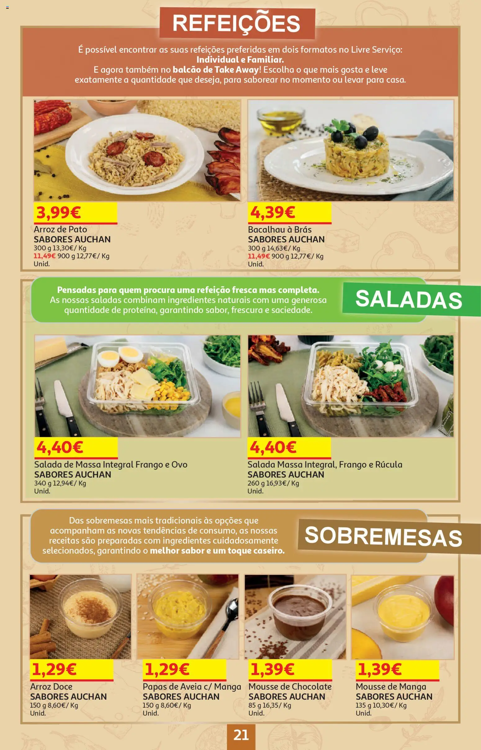 Auchan - Preços Redondos │ válido de 06.04.2026 | Página: 21 | Produtos: Frango, Rúcula, Arroz, Massa