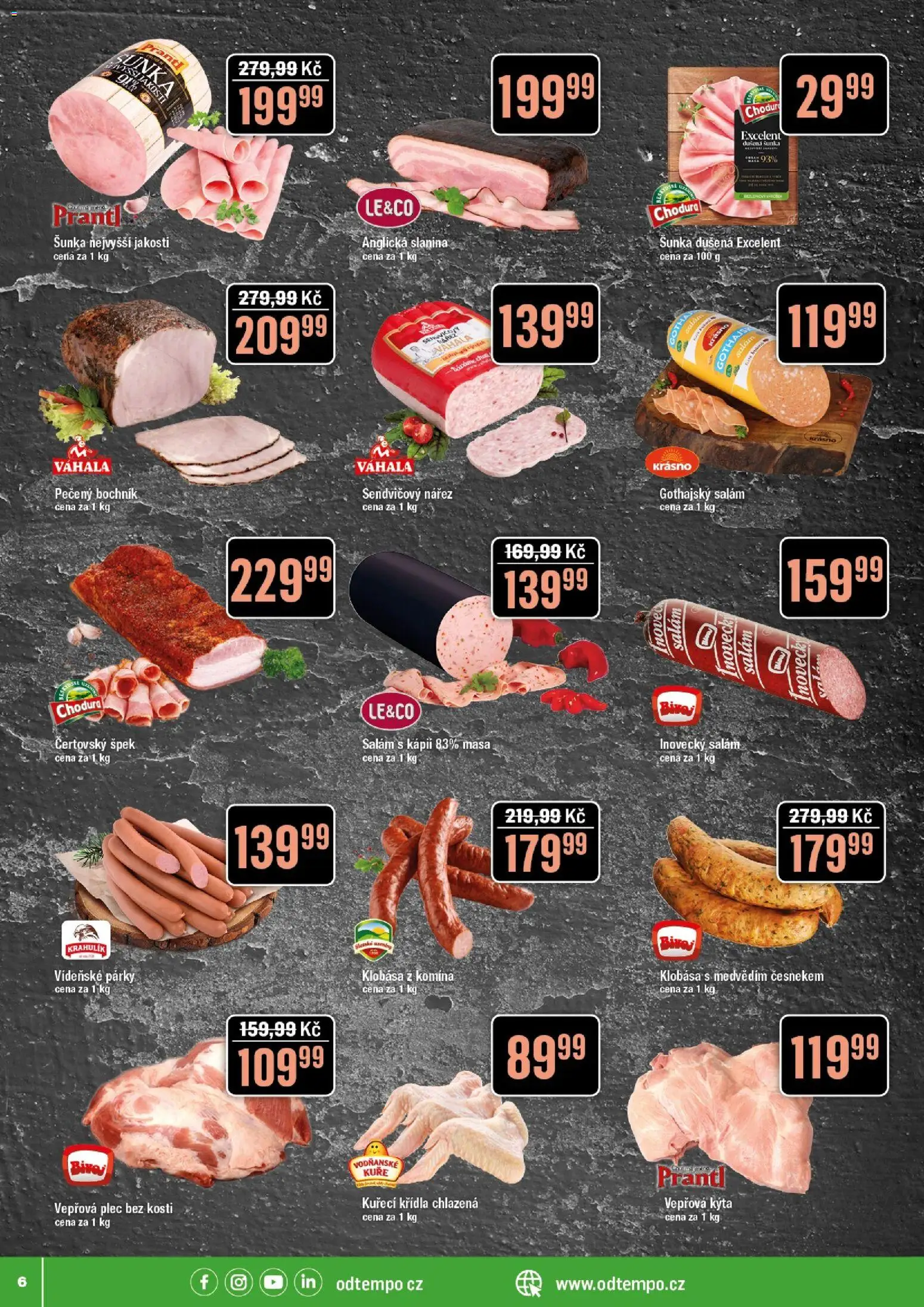 Tempo leták od 08.04.2026 | Strana: 6 | Produkty: Vídeňské párky, Klobása, Vepřová Kýta, Kýta