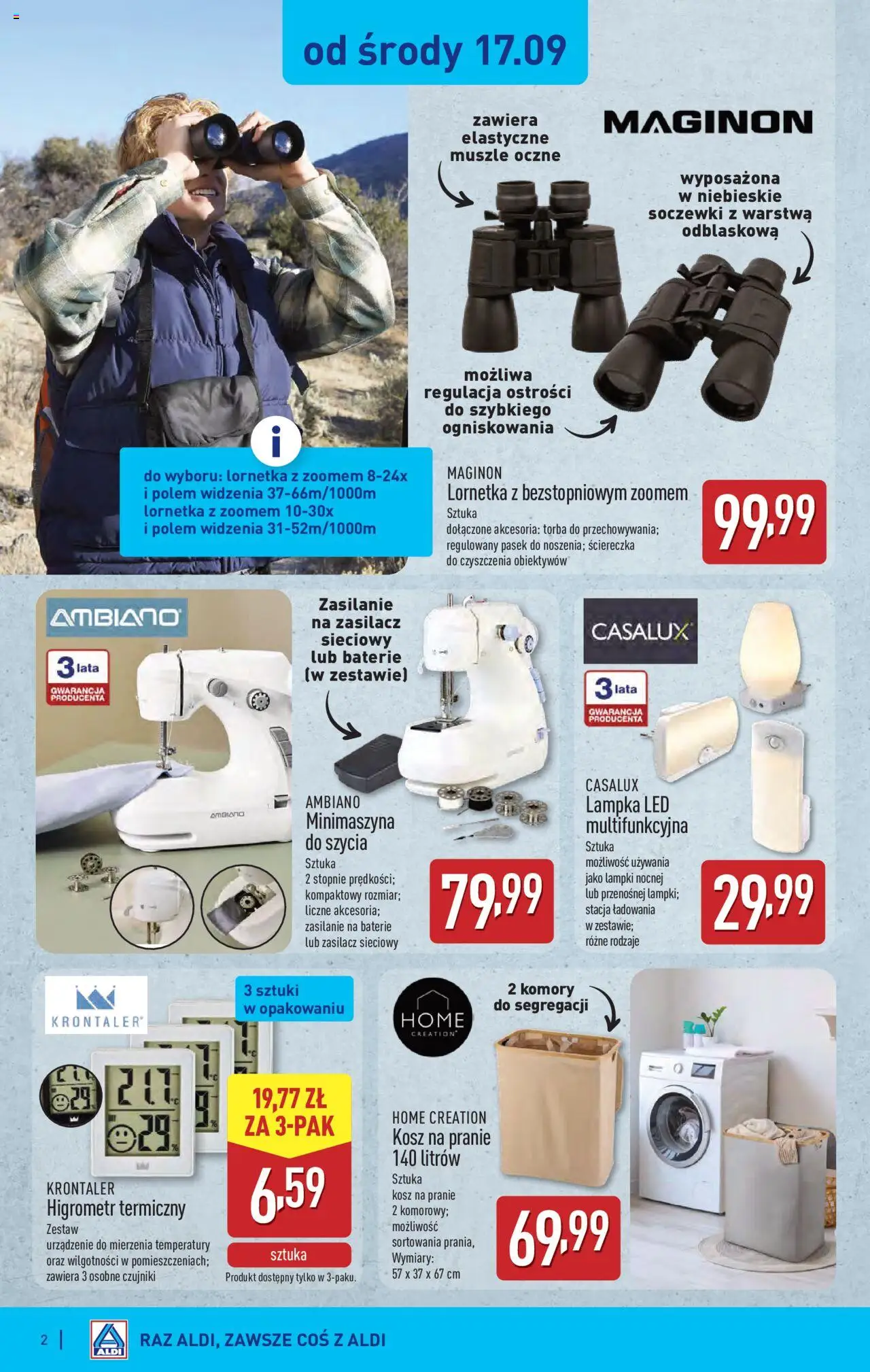 Aldi Gazetka - Hity od Środy i od Soboty od 17.09.2025 | Strona: 2 | Produkty: Pasek, Lampki, Baterie, Kosz na pranie