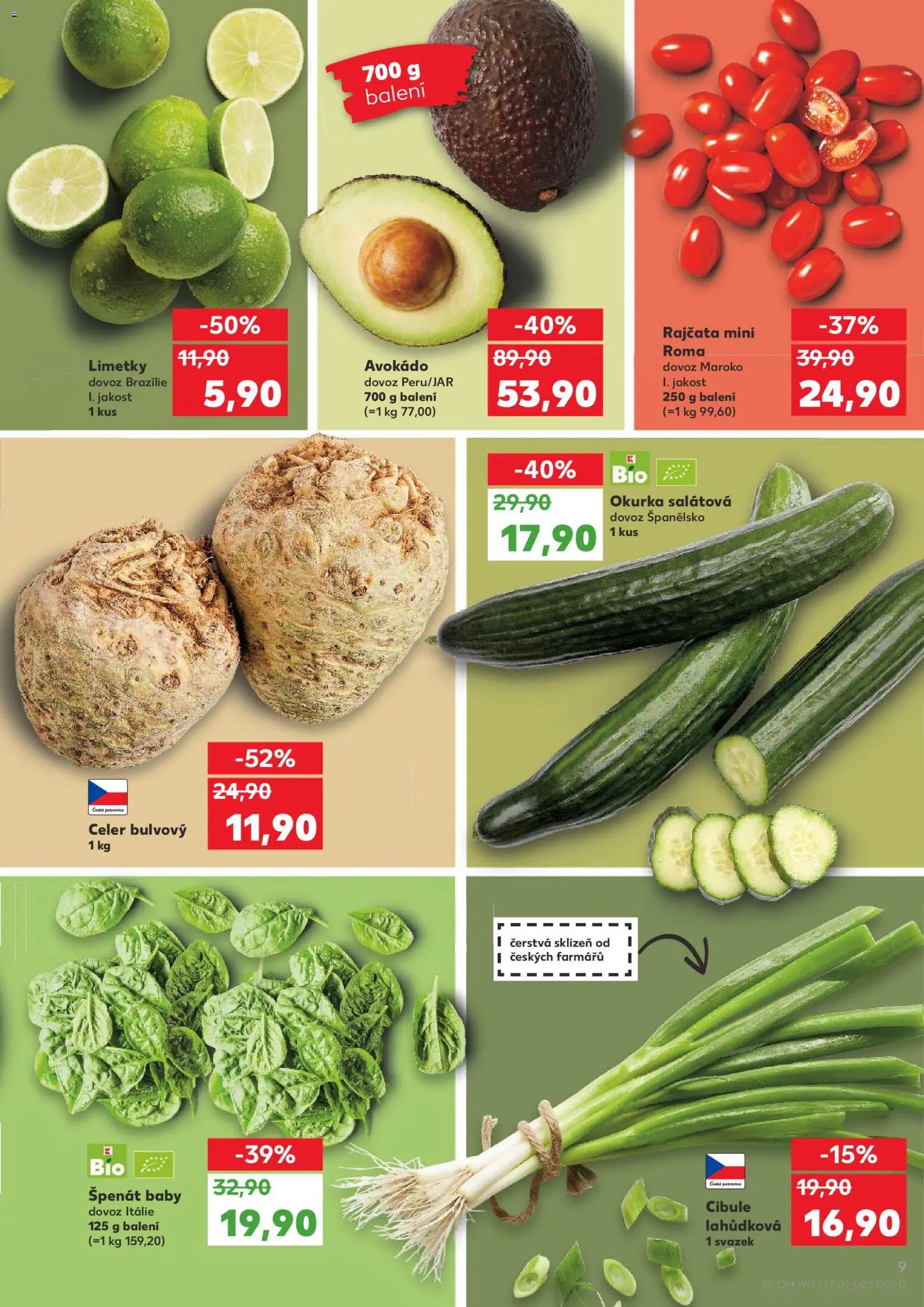 Kaufland leták - Praha 4 od 22.04.2026 | Strana: 9 | Produkty: Rajčata, Špenát, Celer, Okurka