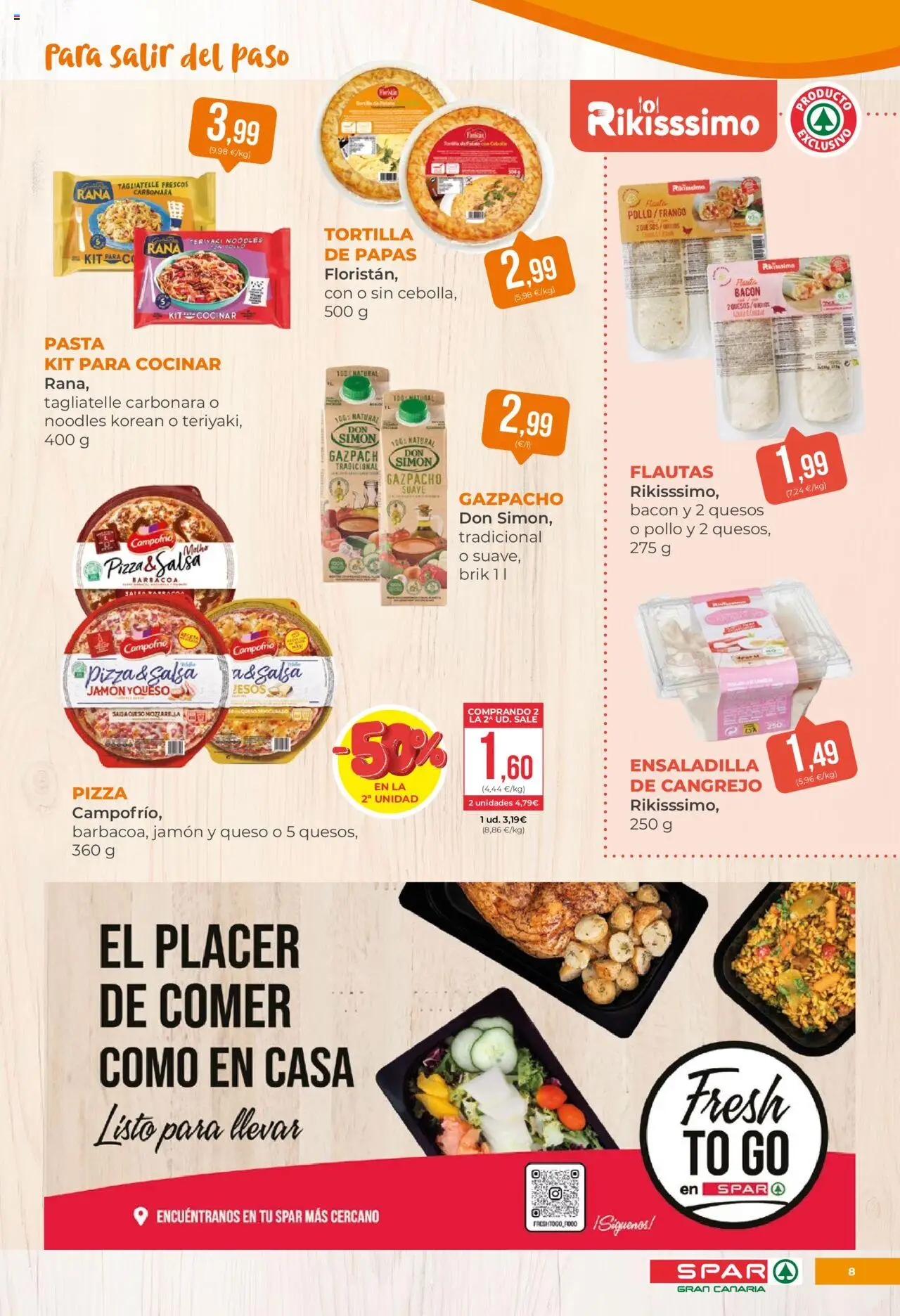 Spar folleto │ válido desde el 22.08.2025 | Página: 8 | Productos: Queso, Pizza, Pasta, Gazpacho