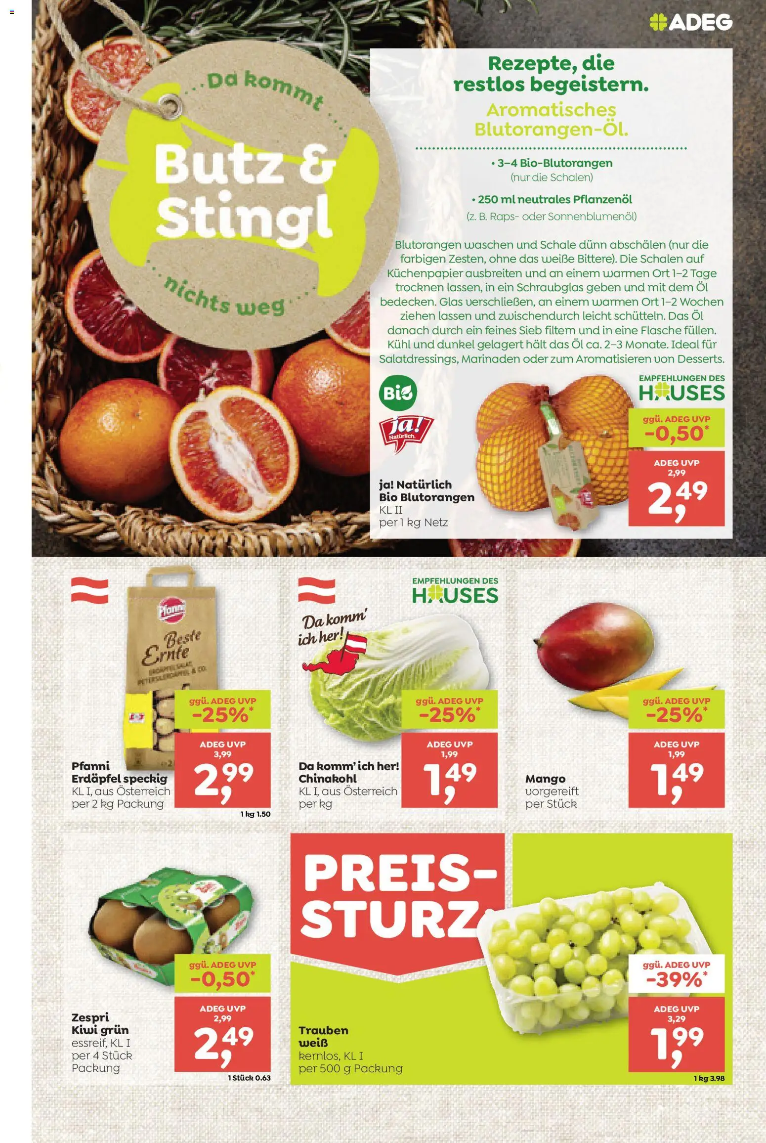 ADEG Flugblatt gültig ab 29.01.2026 | Seite: 3 | Produkte: Kiwi, Mango, Chinakohl, Öl
