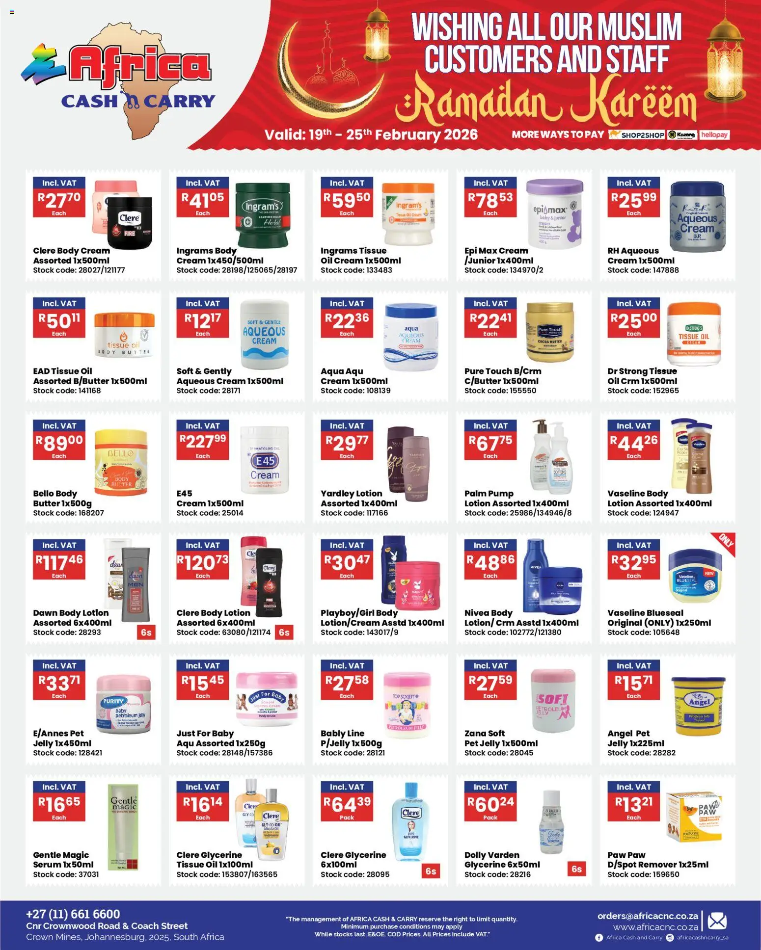 New Africa Cash & Carry catalogue – valid from 19.02.2026 | Page: 5 | Products: Tissue oil, Serum, Body butter, Cream