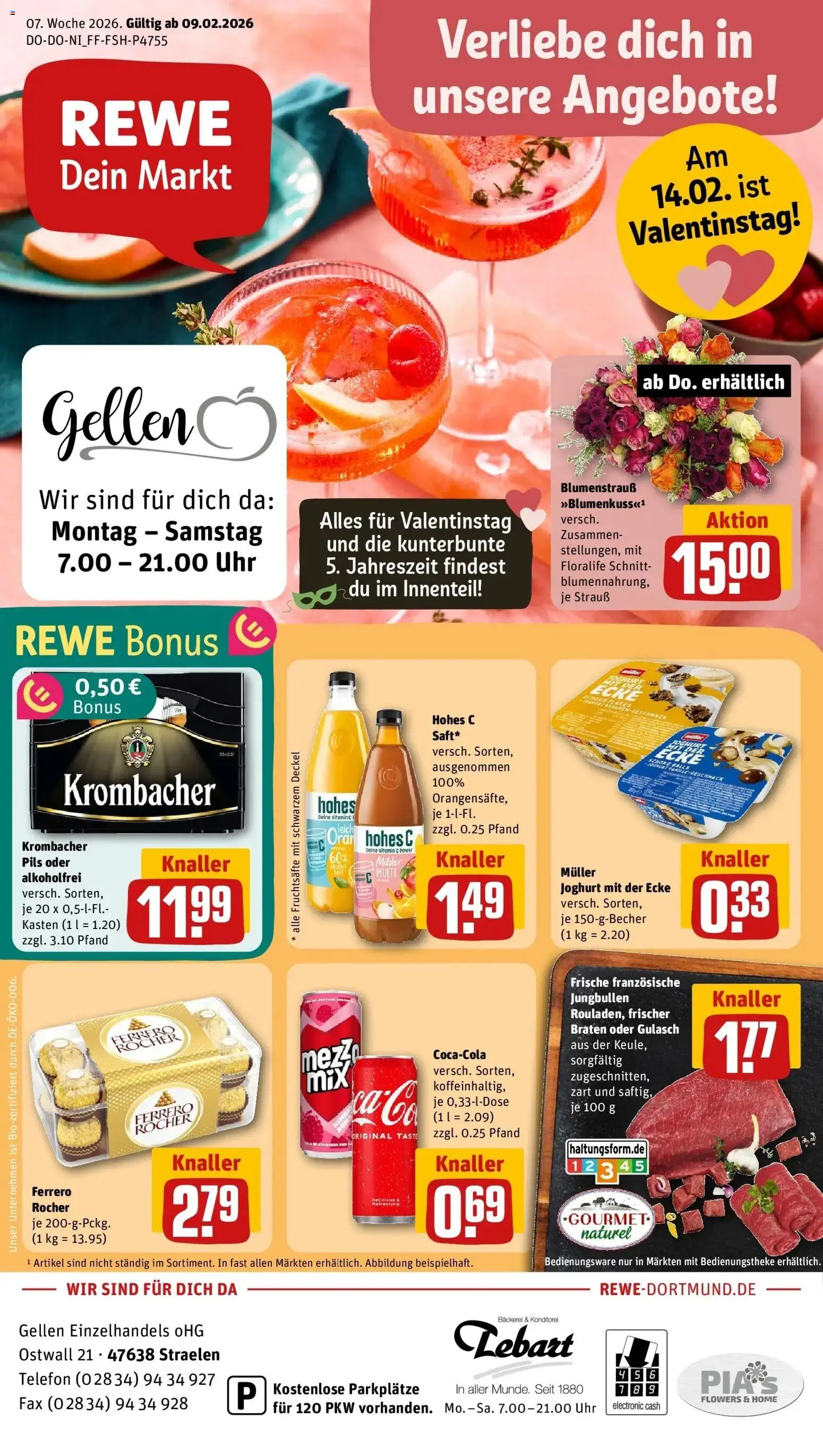 Rewe prospekt Straelen	 – gültig ab 09.02.2026 | Seite: 1 | Produkte: Ferrero rocher, Joghurt, Gulasch, Uhr