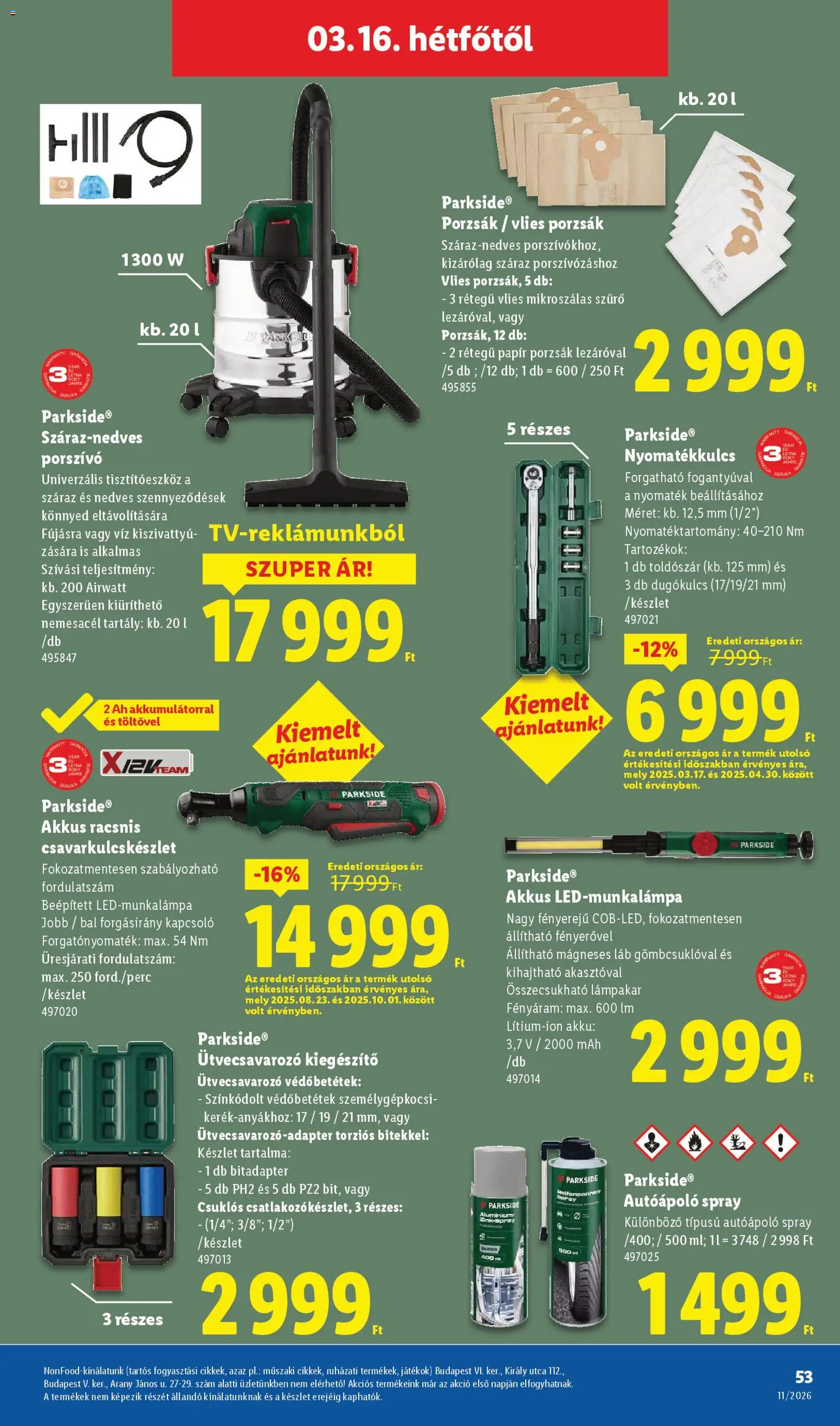 Lidl akciós ujság - amely érvényes a következő dátumtól: 12.03.2026 | Oldal: 53 | Termékek: Parkside, Porszívó, Játékok