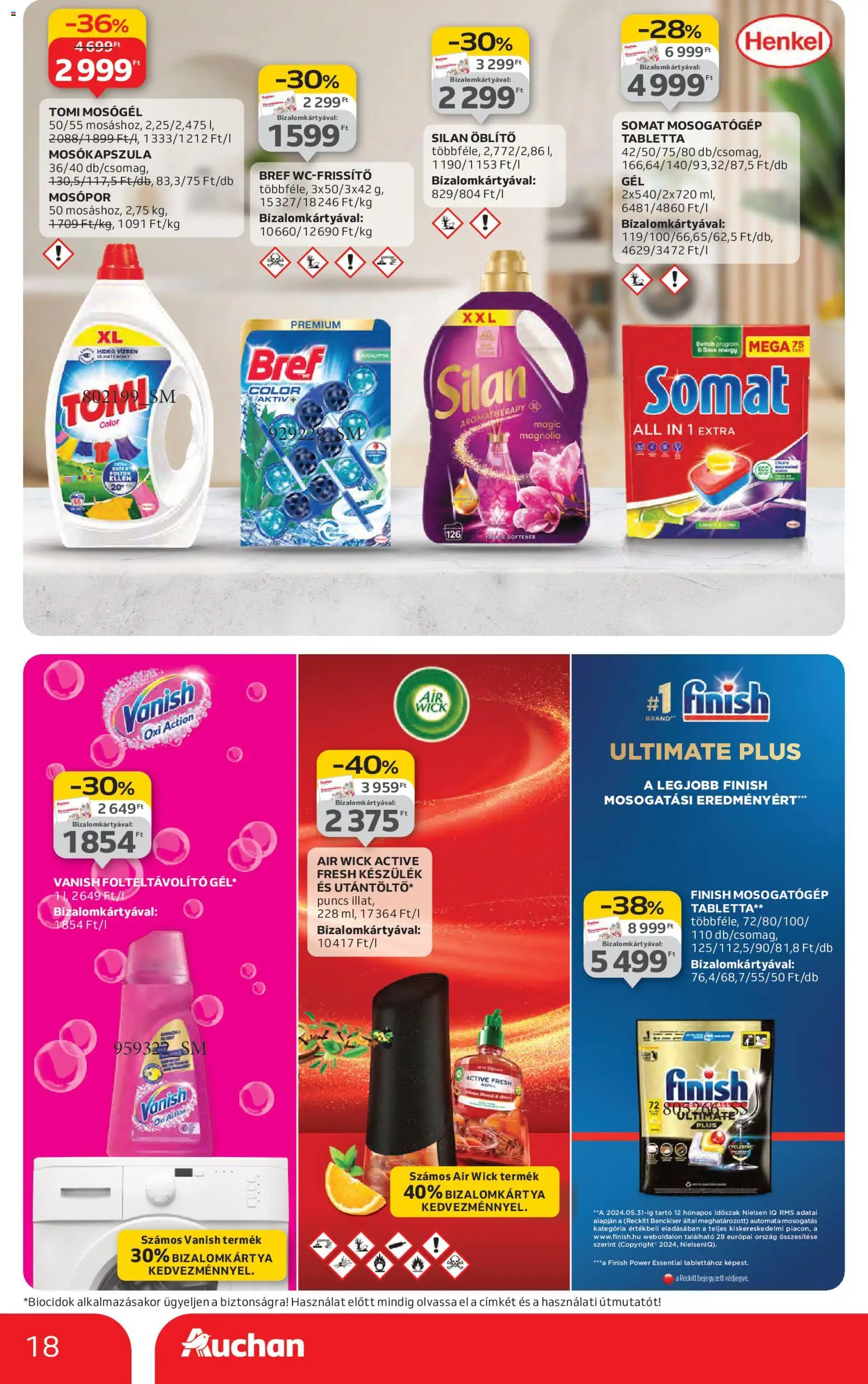 Auchan akciós ujság - amely érvényes a következő dátumtól: 06.11.2025 | Oldal: 18 | Termékek: Somat, Mosókapszula, Öblítő, Mosópor