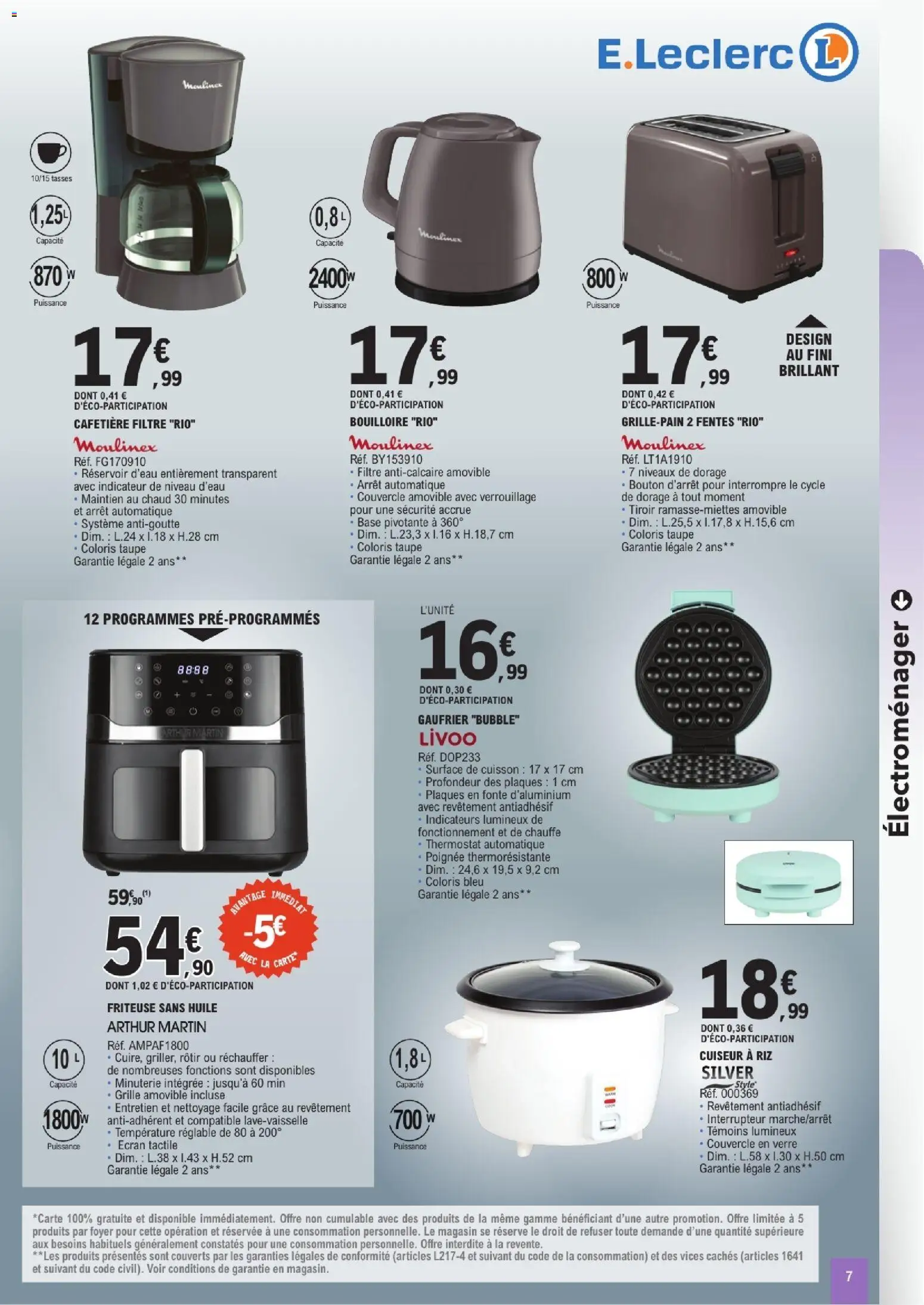 {H1} | Page: 7 | Produits: Friteuse, Interrupteur, Cuiseur, Tasses