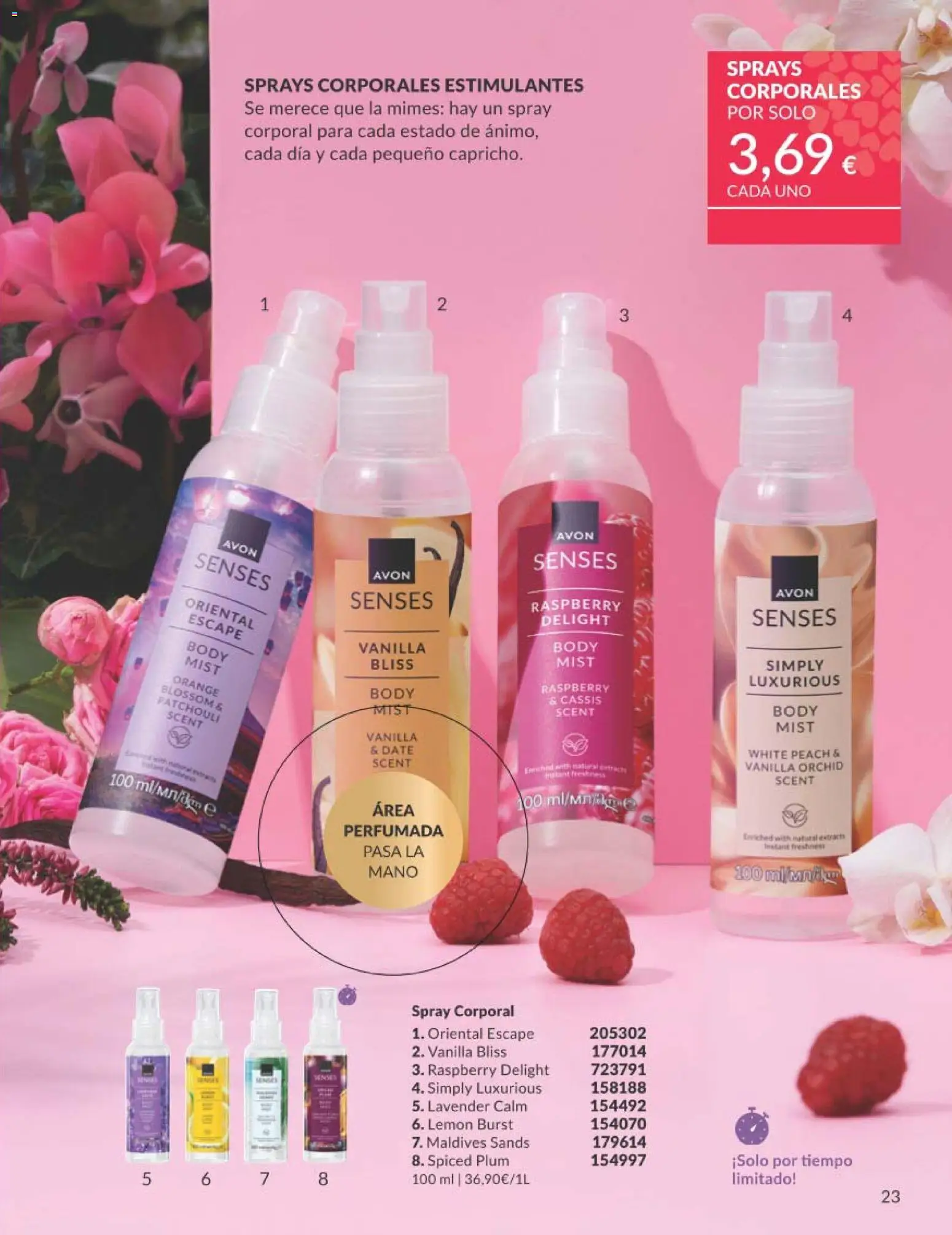 Catálogo AVON campaña 3 │ válido desde el 01.03.2026 | Página: 23 | Productos: Spray corporal, Body