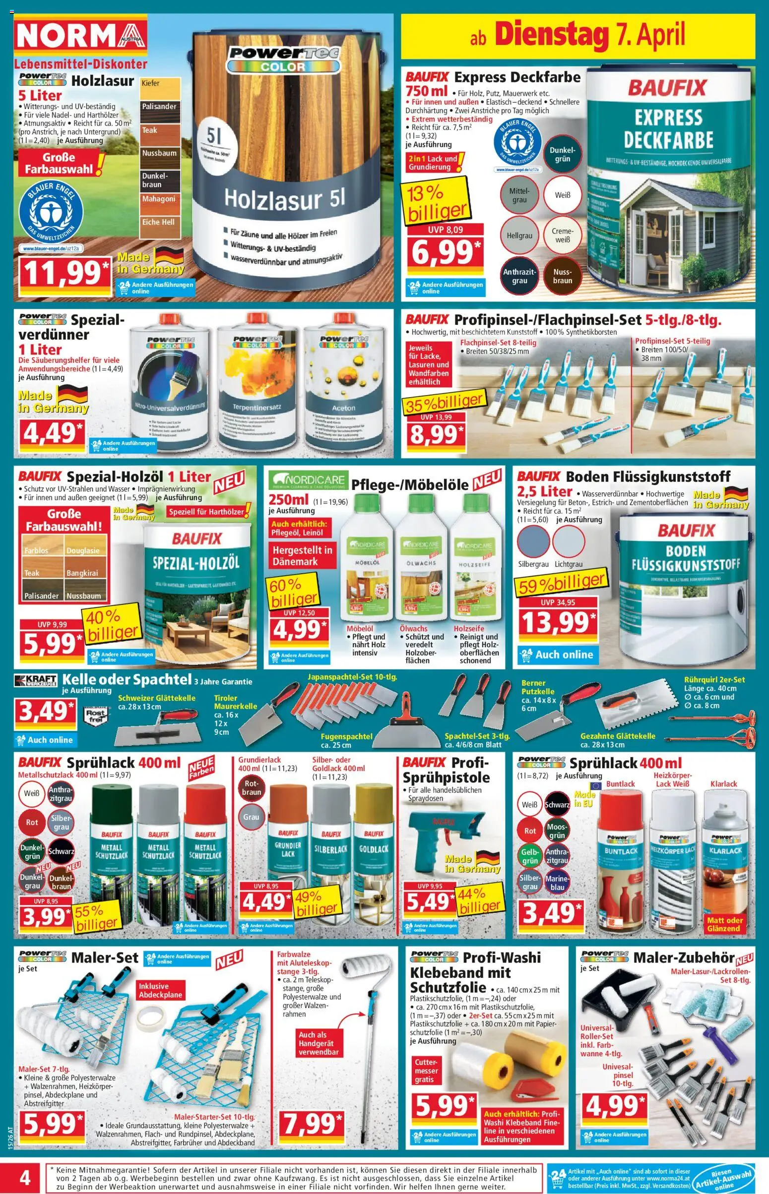 Norma Flugblatt gültig ab 07.04.2026 | Seite: 4 | Produkte: Wasser, Cutter, Pinsel, Creme