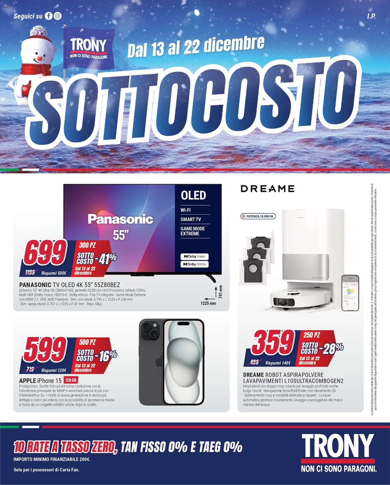 Volantino Trony del 13.12.2025 | Pagina: 1 | Prodotti: Iphone, TV, Aspirapolvere, Robot