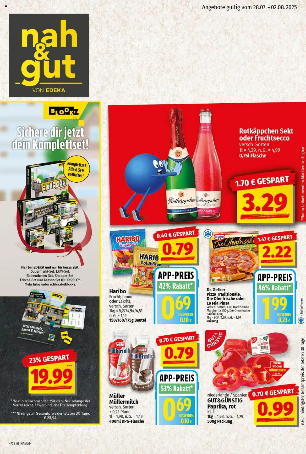 nah & gut Prospekt 	 - gültig ab dem 28.07.2025 | Seite: 1 | Produkte: Äpfel, Fruchtsecco, Müllermilch, Pizza