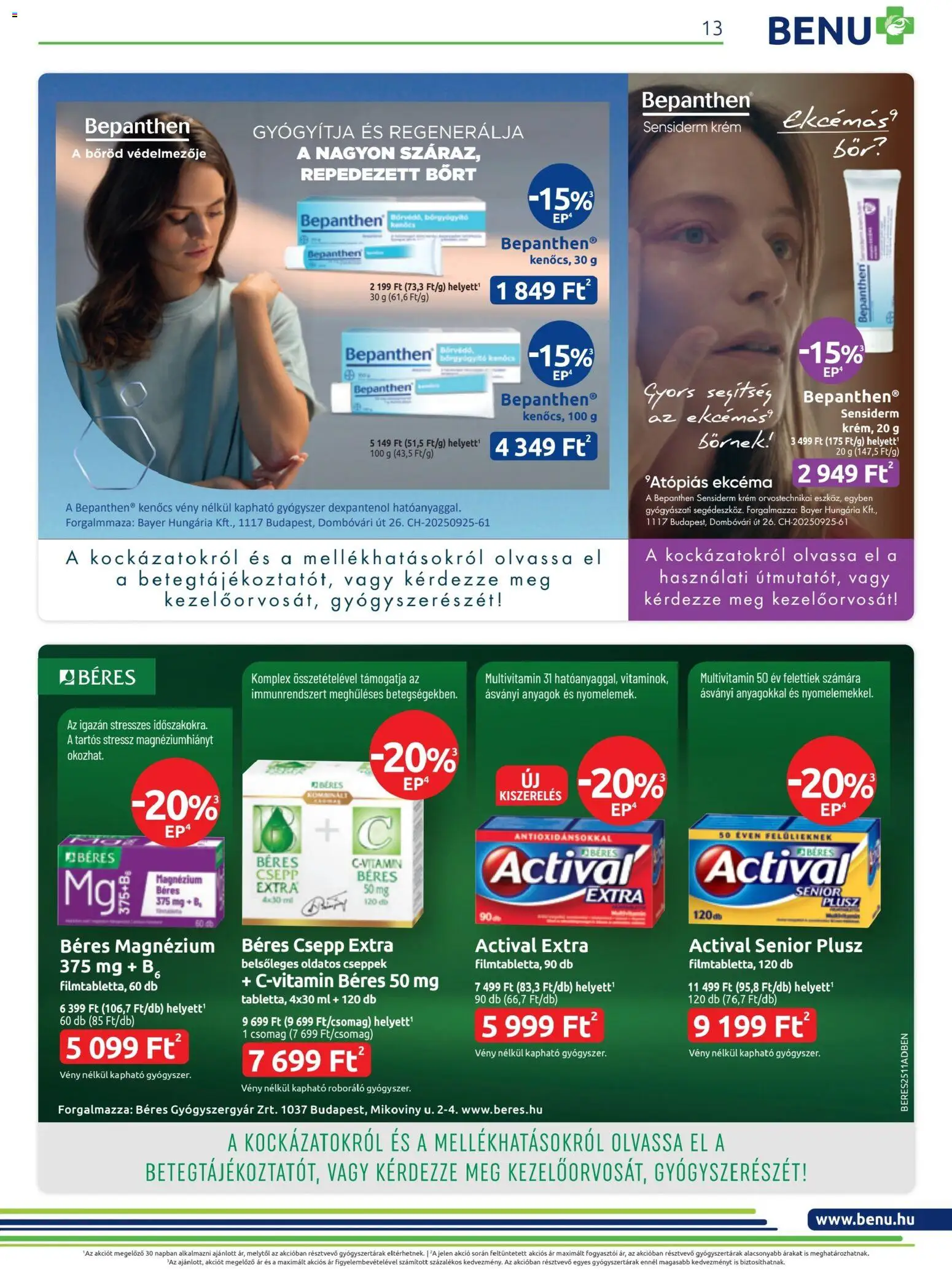 BENU Gyógyszertárak akciós ujság - amely érvényes a következő dátumtól: 01.11.2025 | Oldal: 13 | Termékek: Béres csepp, Bor, Multivitamin, Só