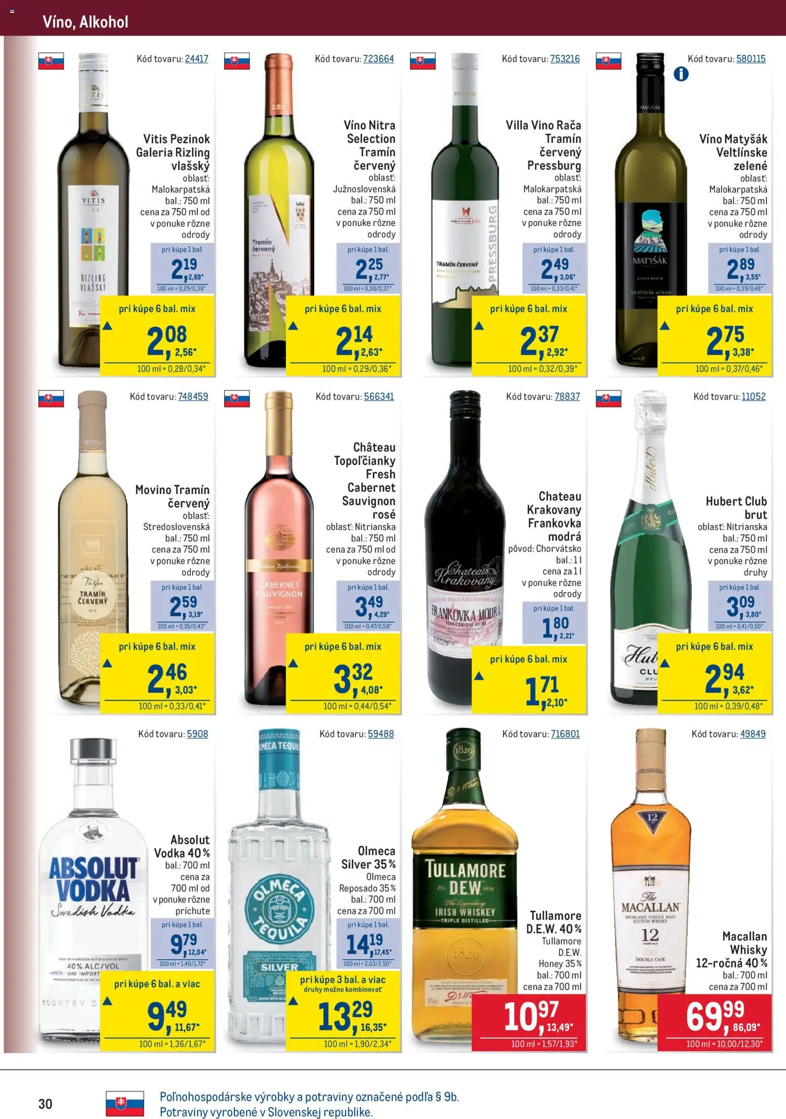 Nové Metro akcie – leták je platný od 22.10.2025 | Strana: 30 | Produkty: Víno, Vodka, Whisky, Alkohol
