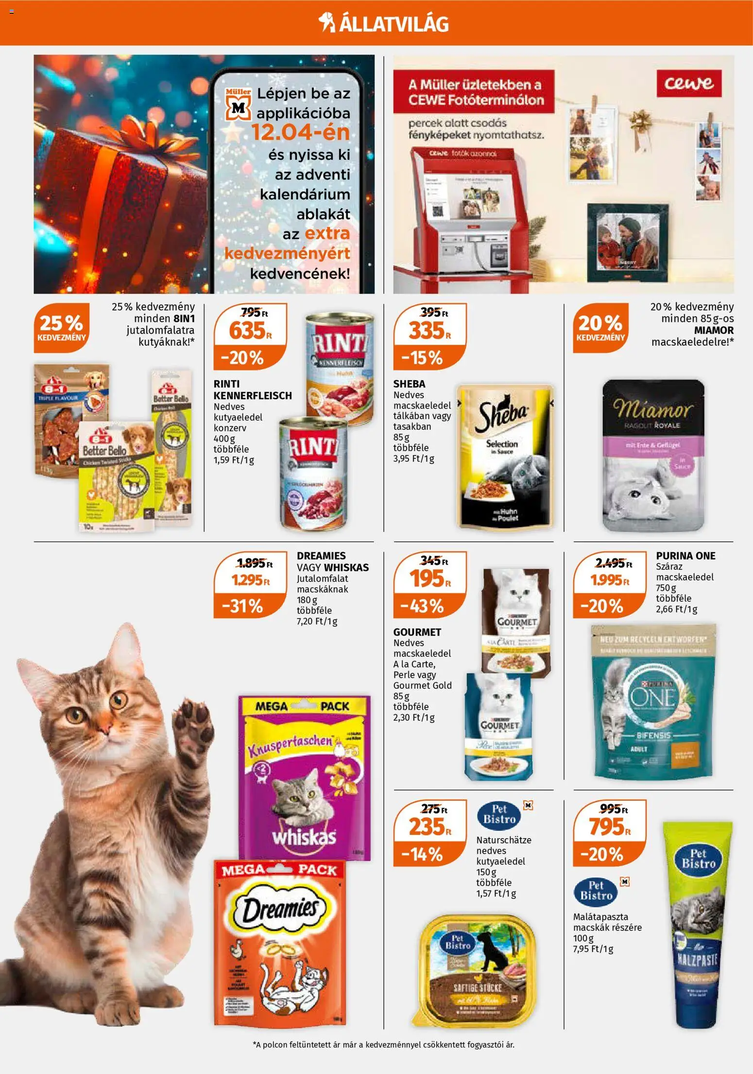 Müller akciós ujság - amely érvényes a következő dátumtól: 01.12.2025 | Oldal: 10 | Termékek: Macskaeledel, Kutyaeledel, Purina one, Whiskas