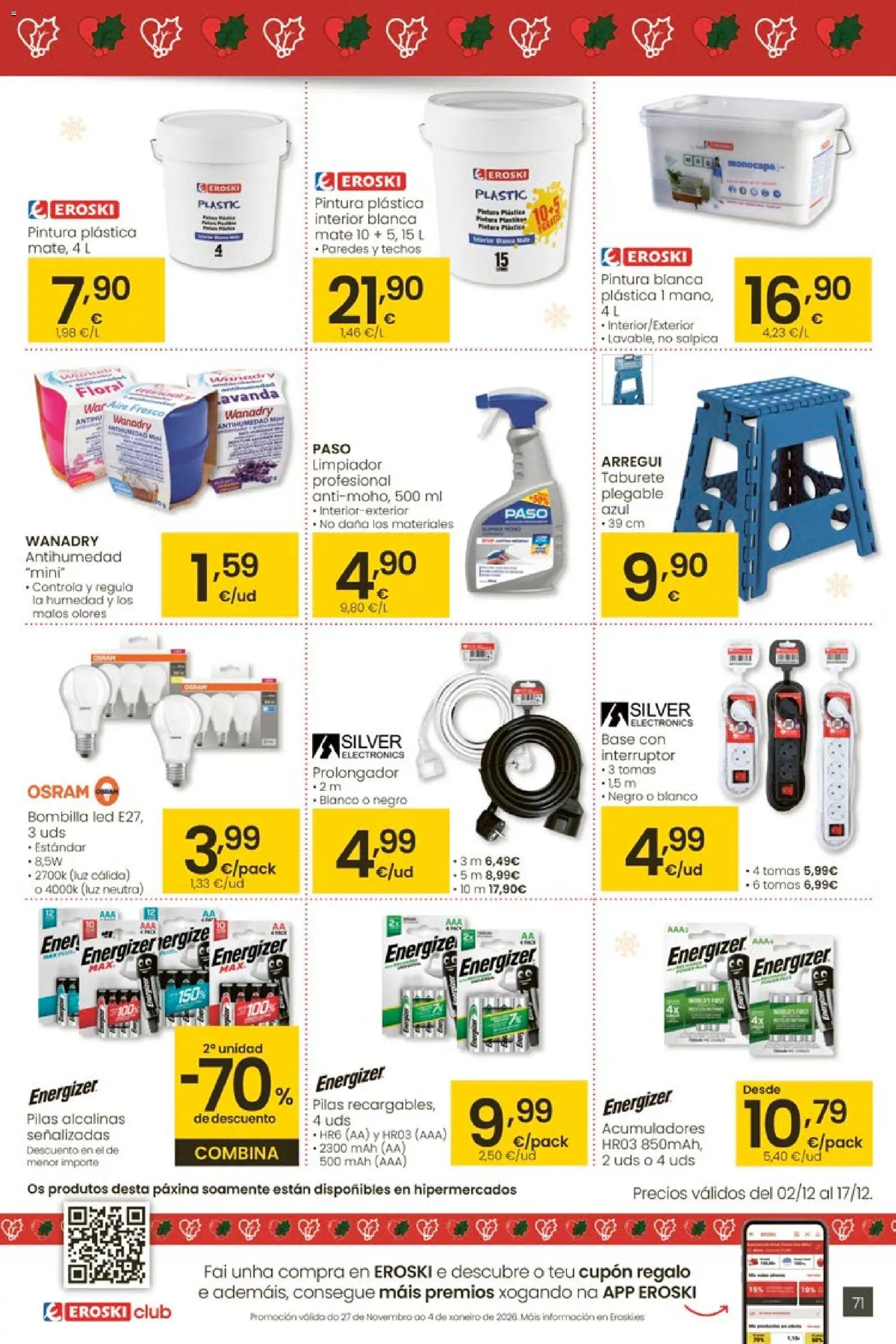 Eroski - Center │ válido desde el 27.11.2025 | Página: 71 | Productos: Taburete, Pintura plástica, Bombilla