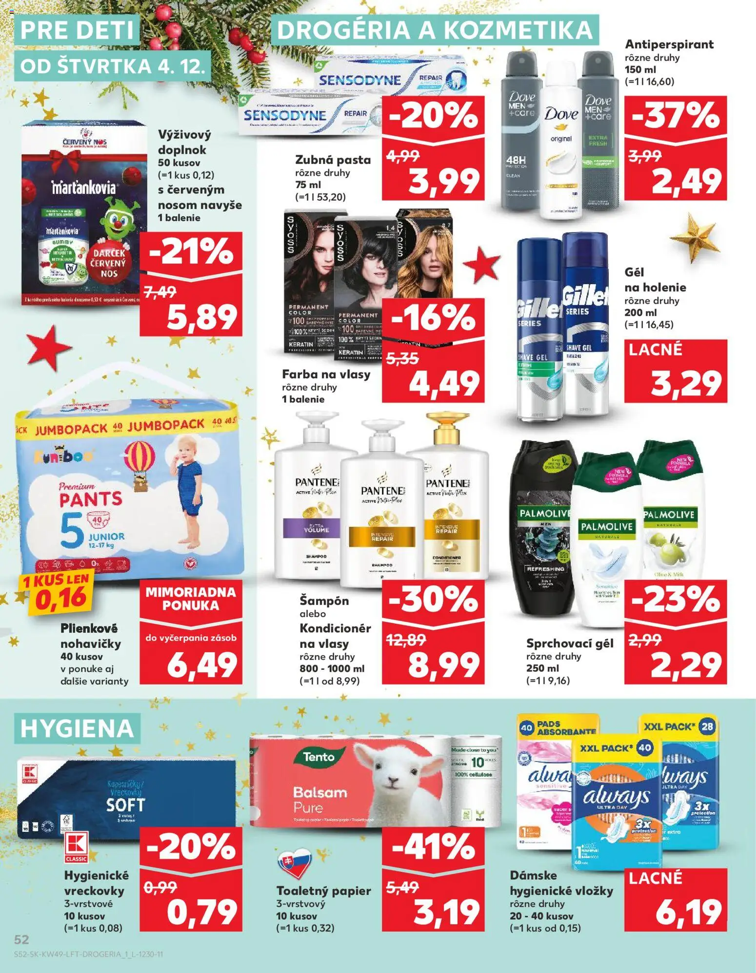 Nové Kaufland akcie – leták je platný od 04.12.2025 | Strana: 52 | Produkty: Šampón, Farba na vlasy, Antiperspirant, Nohavičky