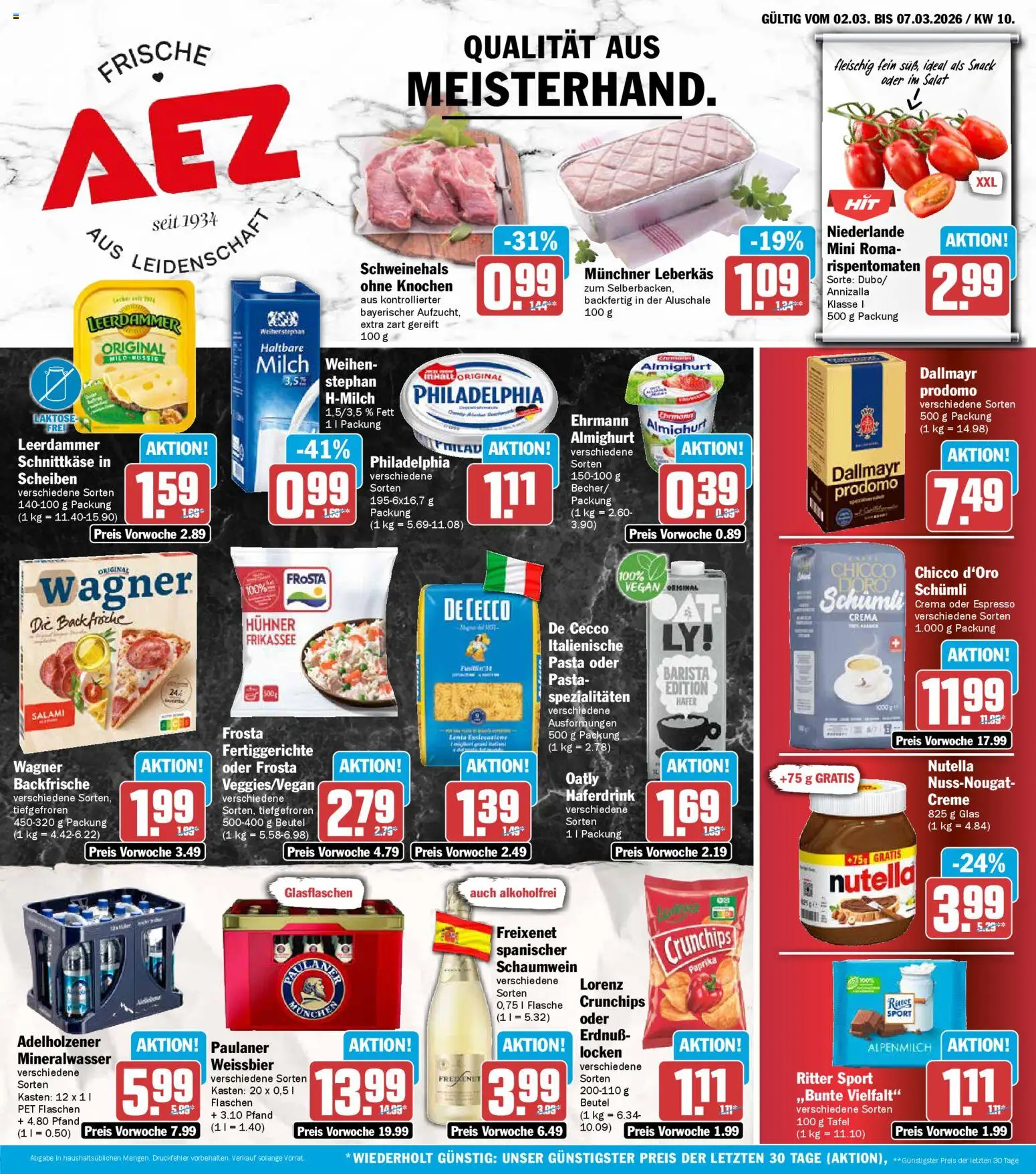 AEZ Prospekt 	 – gültig ab 02.03.2026 | Seite: 1 | Produkte: Weißbier, Philadelphia, Ritter sport, Nutella