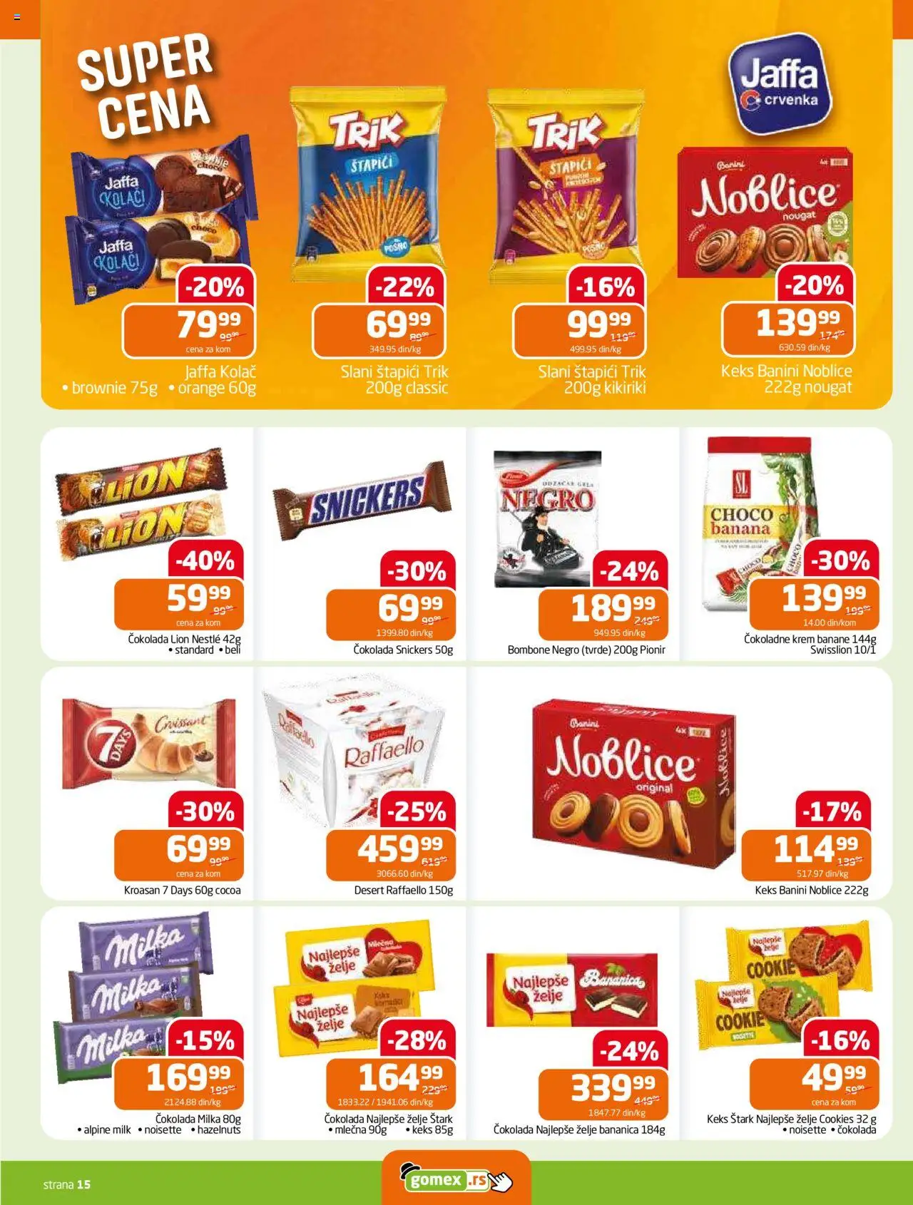 Gomex katalog - važi od 18.06.2025 | Strana: 15 | Proizvode: Bombone, Milka, Čokolada, Banane