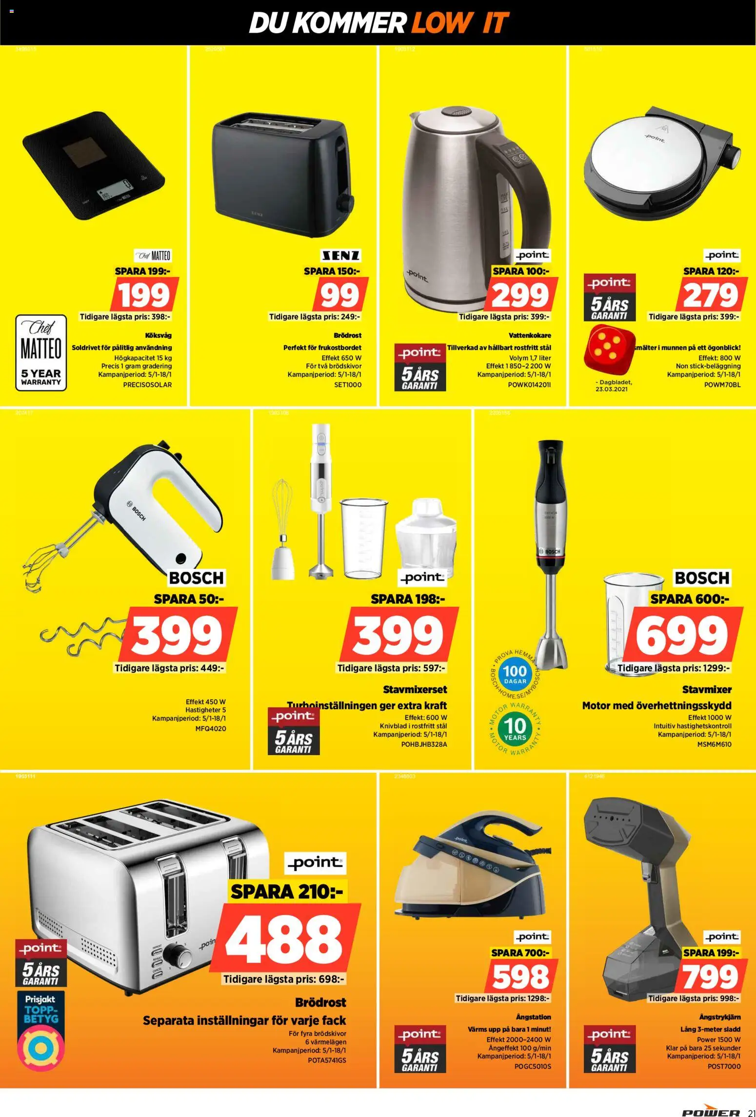 Power reklamblad aktuell från 12.01.2026 | Sida: 21 | Produkter: Vattenkokare, Sladd, Topp, Stavmixer