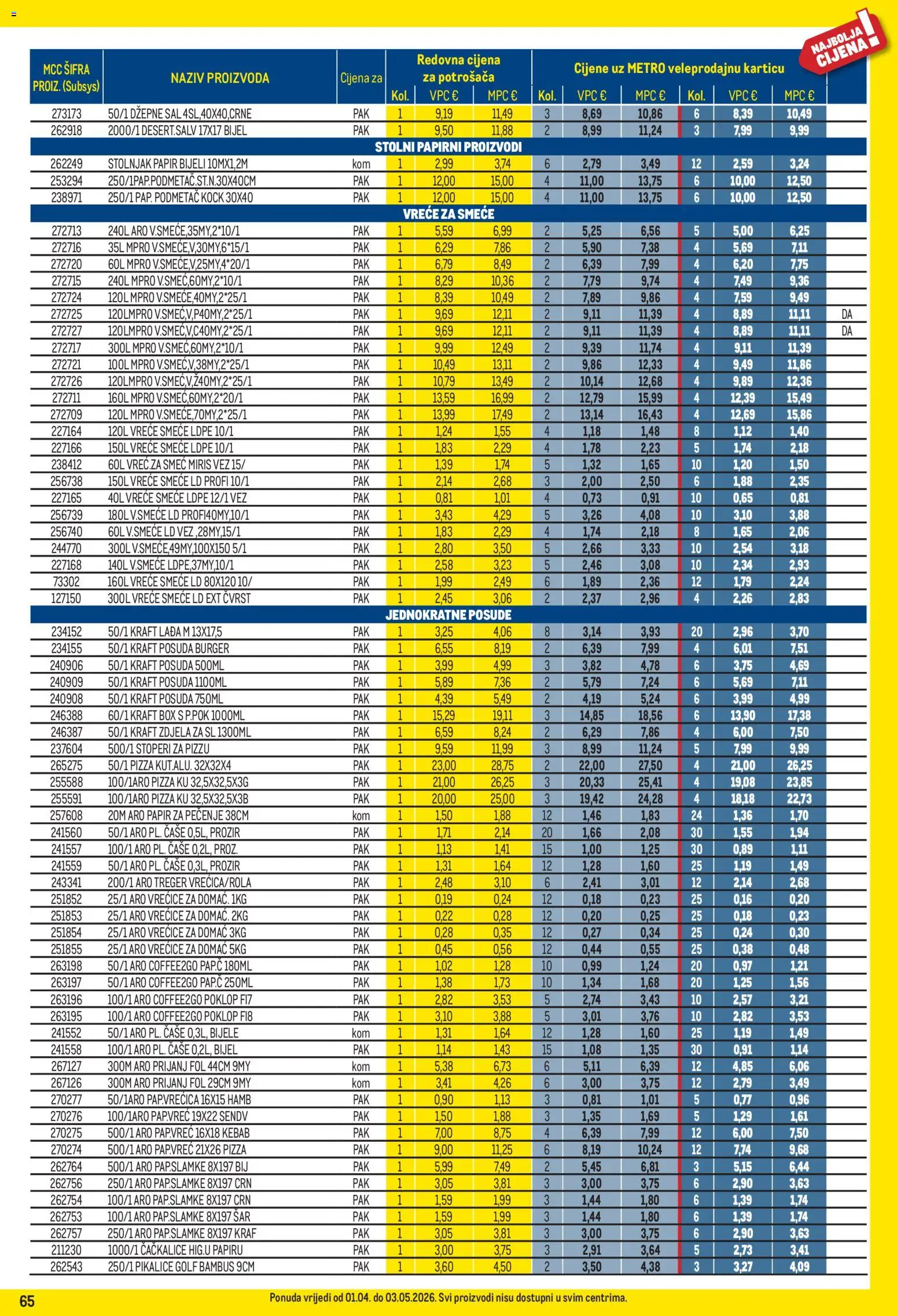 Metro katalog | vrijedi od 01.04.2026 | Stranica: 65 | Proizvodi: Miris, Vreće za smeće, Šal, Zdjela