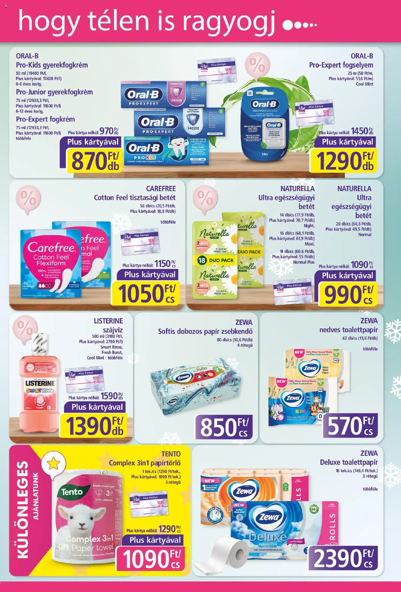 Plus Market akciós ujság - amely érvényes a következő dátumtól: 04.12.2025 | Oldal: 5 | Termékek: Papírtörlő, Tisztasági betét, Fogkrém, Szájvíz