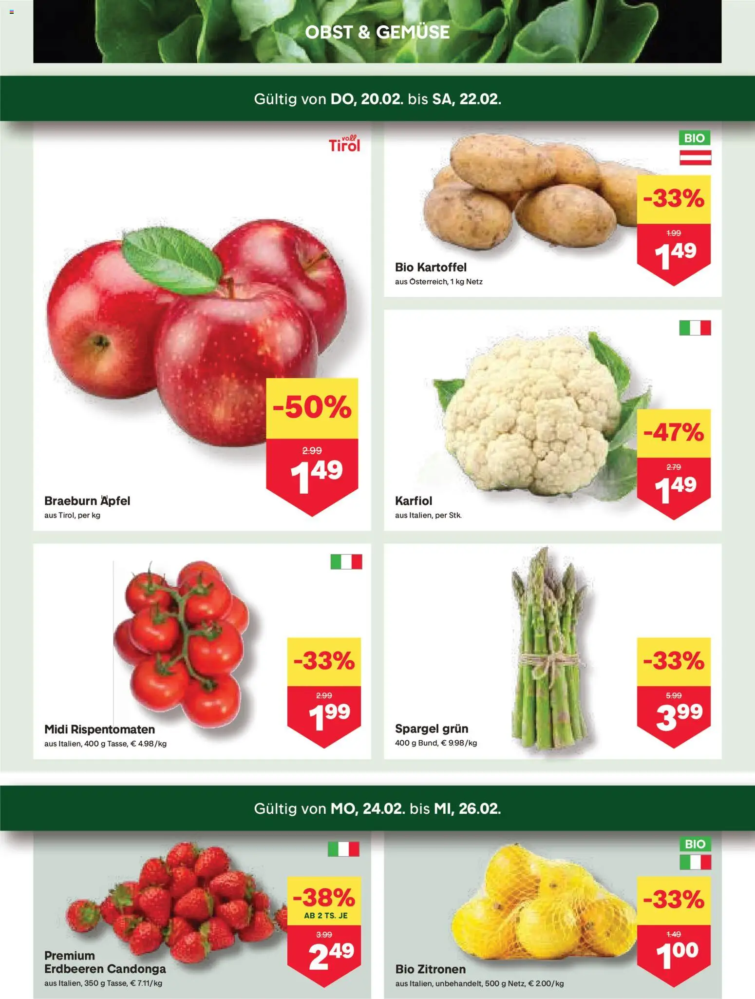 MPREIS Anras gültig ab 20.02.2026 | Seite: 2 | Produkte: Erdbeeren, Gemüse, Obst, Äpfel