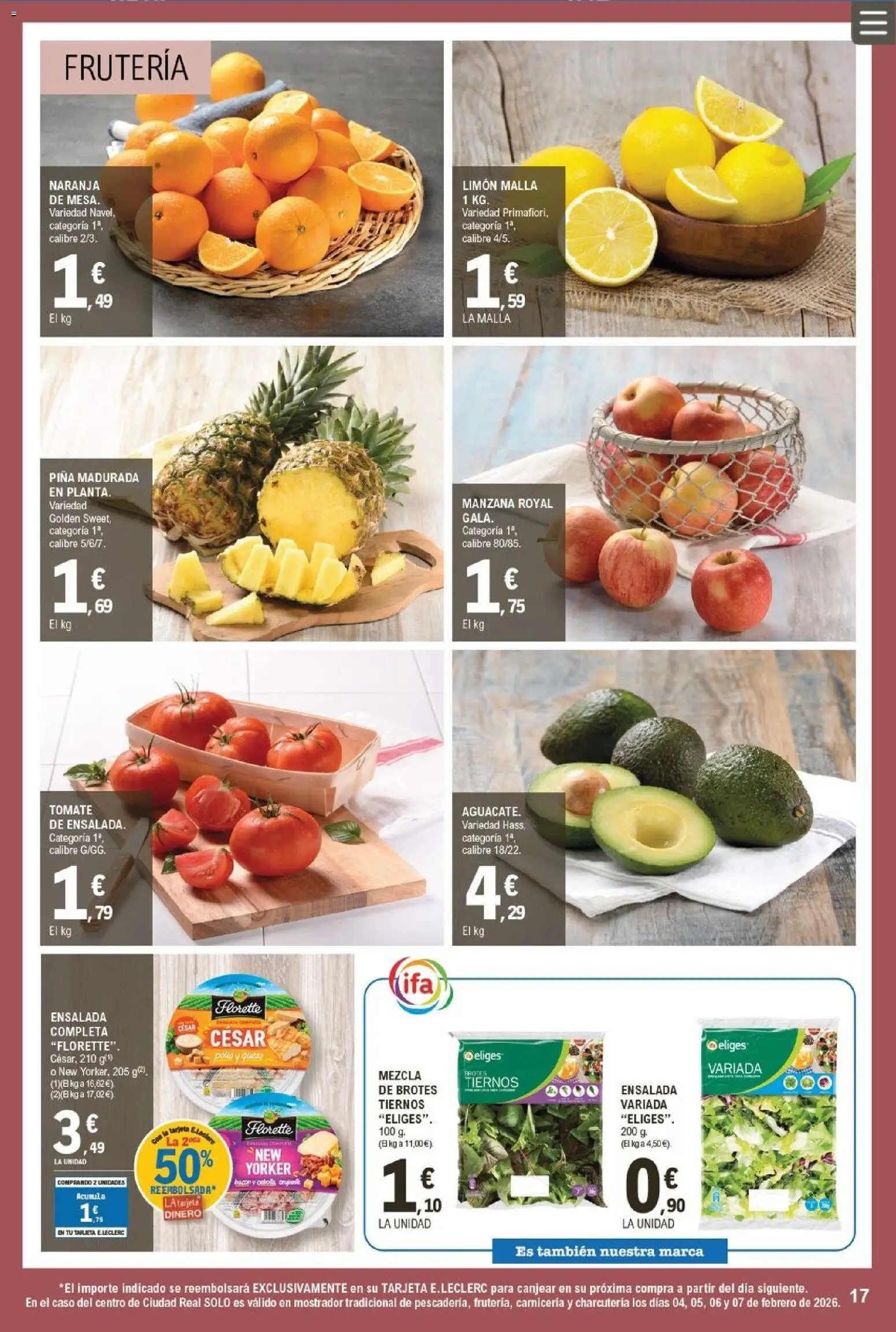 E.Leclerc folleto │ válido desde el 04.02.2026 | Página: 17 | Productos: Piña, Manzana, Ensalada
