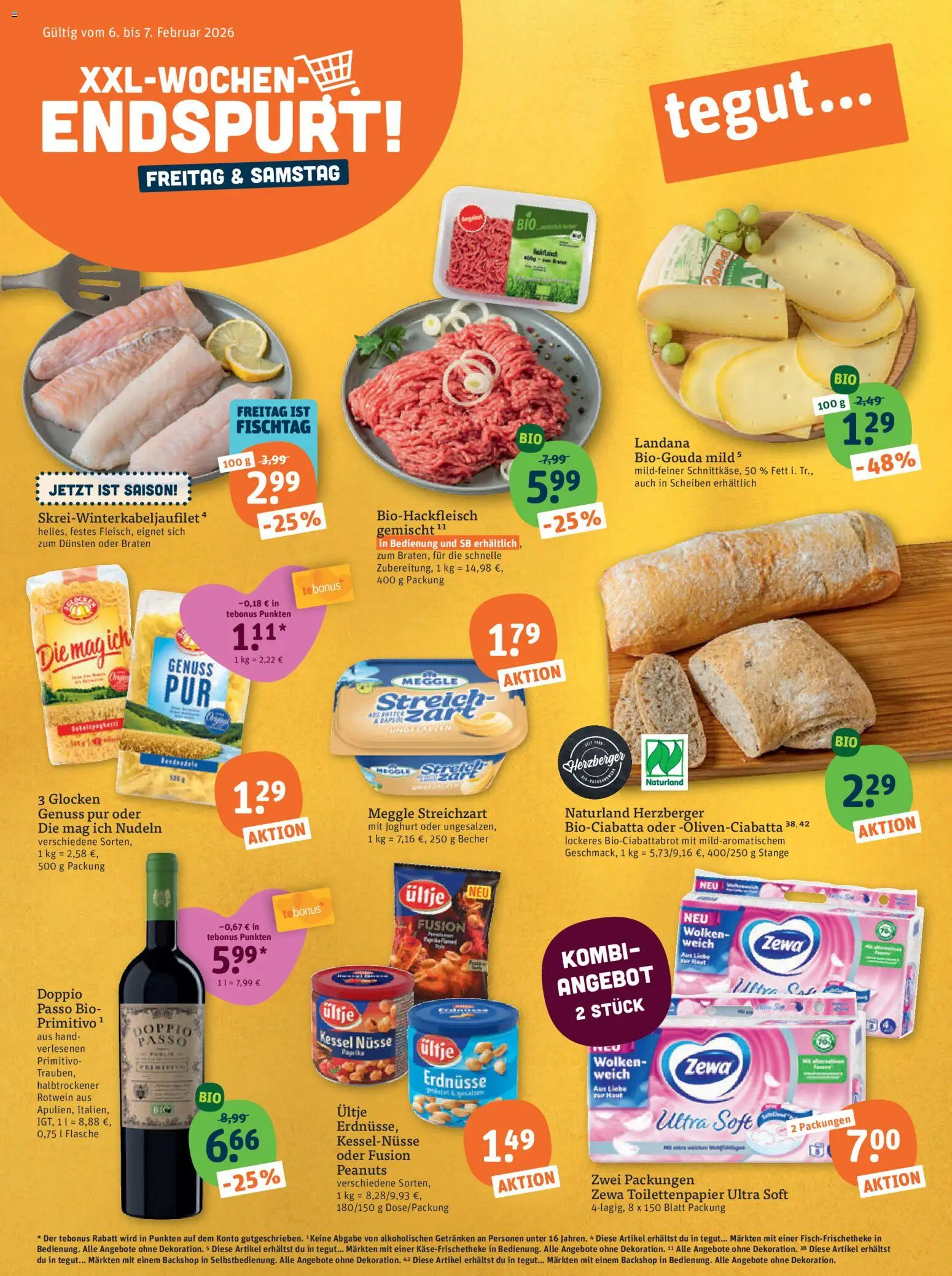 Tegut Prospekt 	 – gültig ab 02.02.2026 | Seite: 1 | Produkte: Rotwein, Zewa, Nüsse, Toilettenpapier