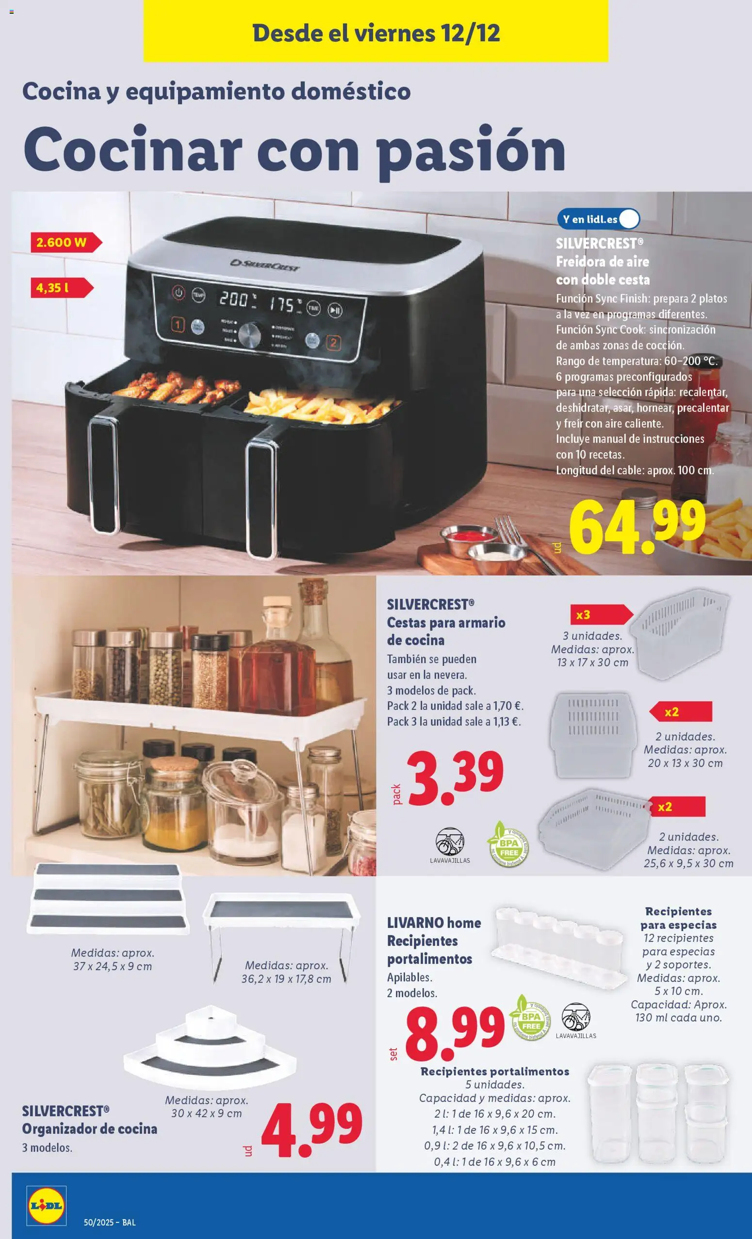 Lidl folleto de bazar │ válido desde el 08.12.2025 | Página: 24 | Productos: Organizador de cocina, Organizador, Cable, Freidora
