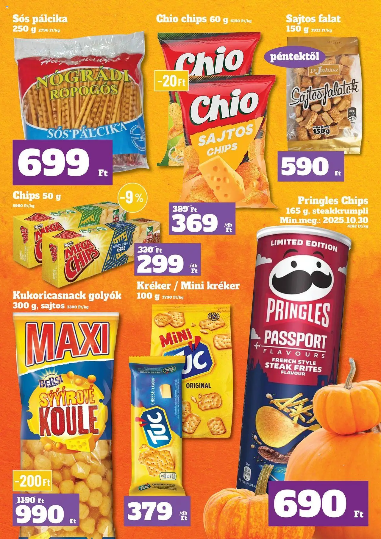 Family Diszkont akciós ujság - amely érvényes a következő dátumtól: 16.10.2025 | Oldal: 10 | Termékek: Chips, Pringles, Kréker, Sós pálcika
