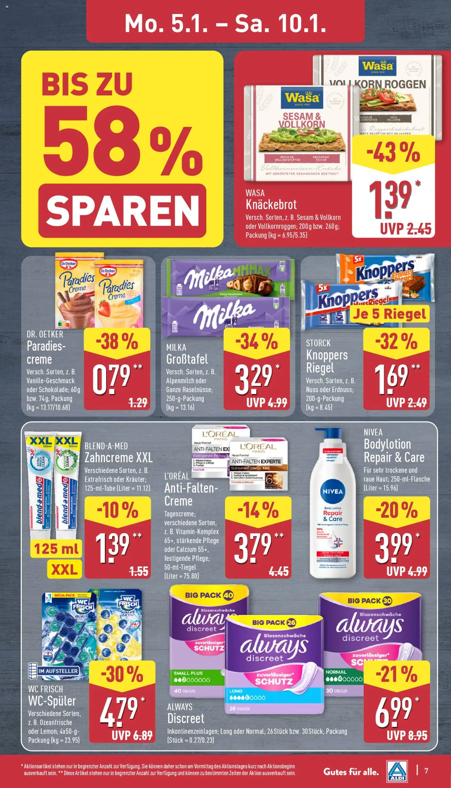 Aldi Prospekt 	 – gültig ab 05.01.2026 | Seite: 7 | Produkte: Creme, Wc frisch, Knoppers, Wasa knackebrot