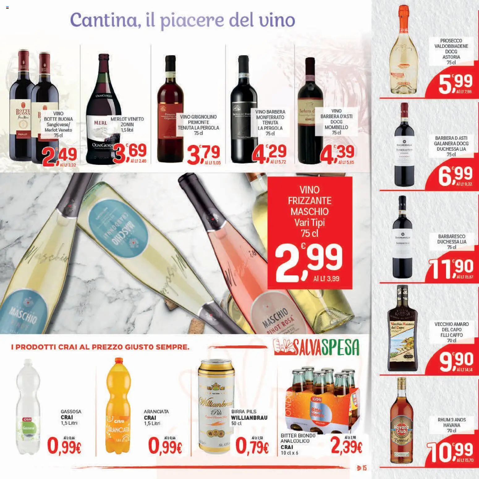 Volantino CRAI del 30.10.2025 | Pagina: 15 | Prodotti: Birra, Prosecco, Vino, Amaro