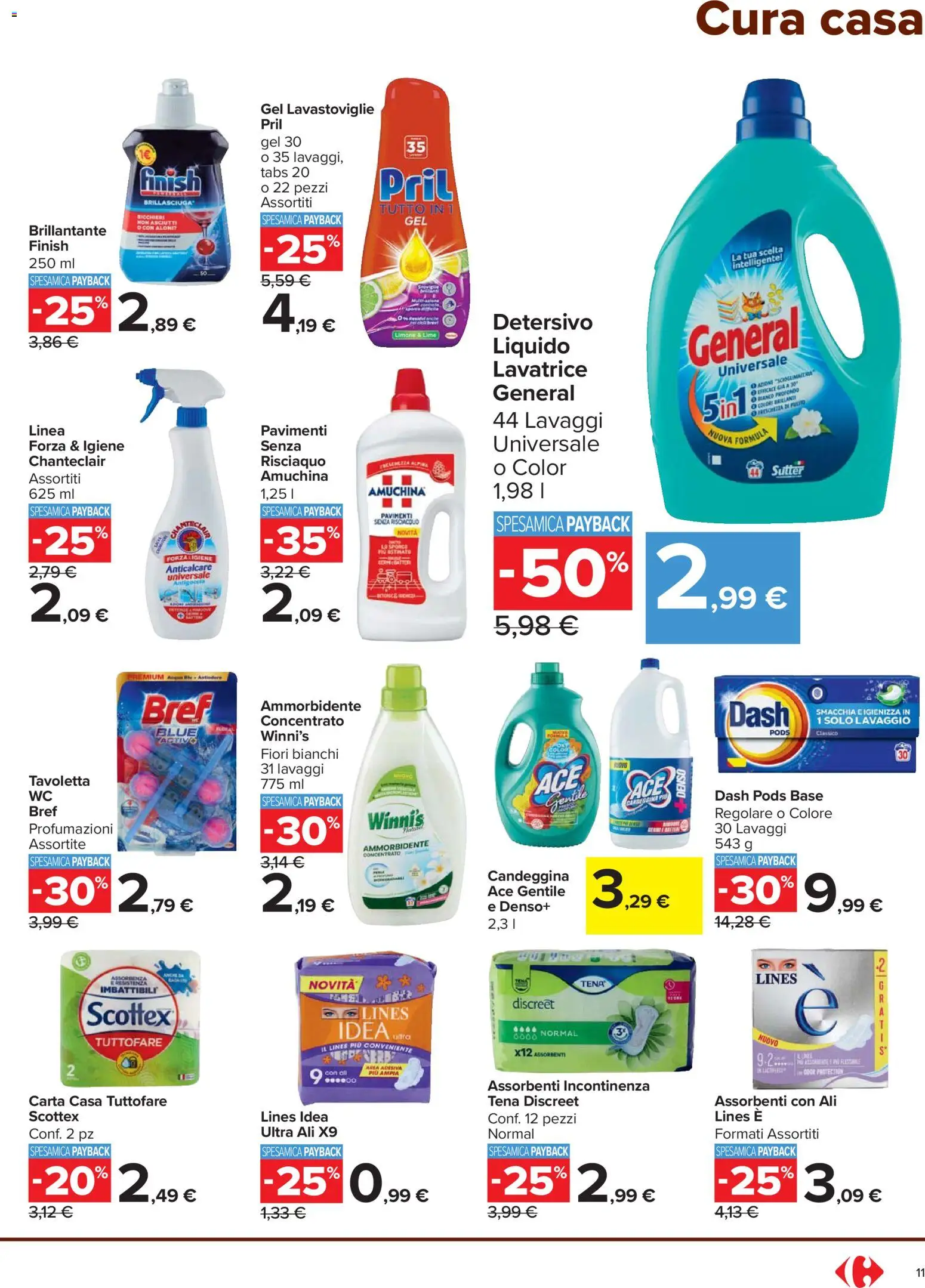 Volantino Carrefour del 30.10.2025 | Pagina: 11 | Prodotti: Candeggina, Anticalcare, Lime, Lavatrice