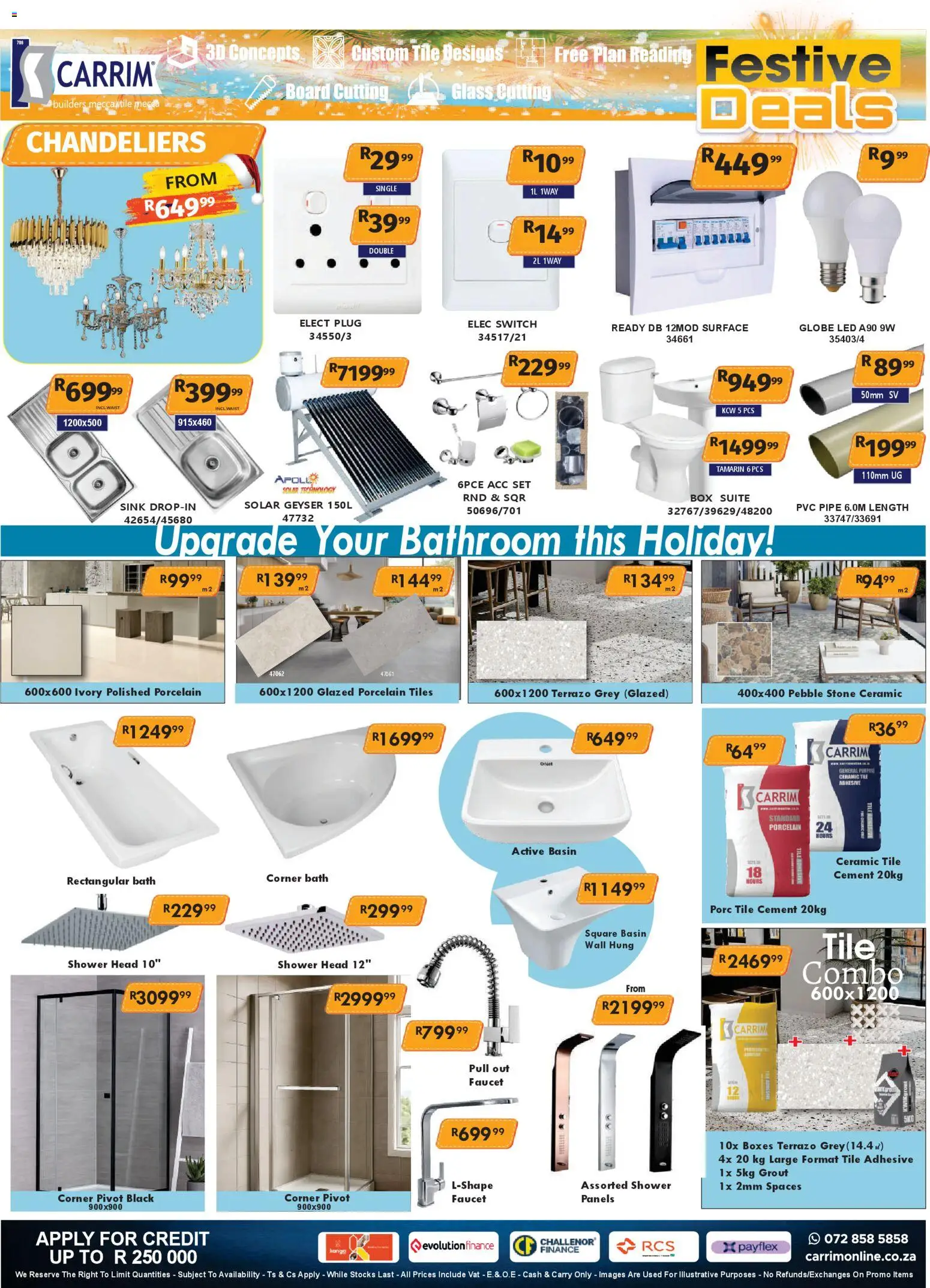 New K. Carrim catalogue – valid from 05.12.2025 | Page: 3 | Products: Geyser, Pipe, Sink, Cement