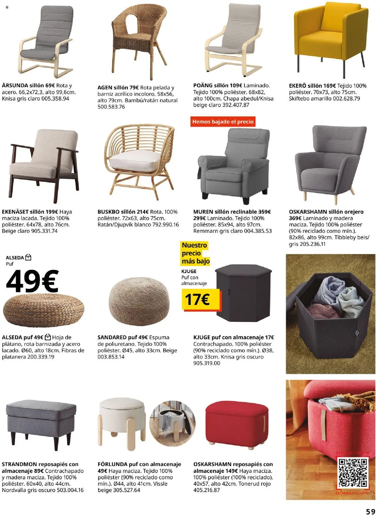 Catálogo IKEA Salones │ válido desde el 17.02.2025 | Página: 59 | Productos: Reposapiés, Almacenaje, Sillón, Sillón reclinable