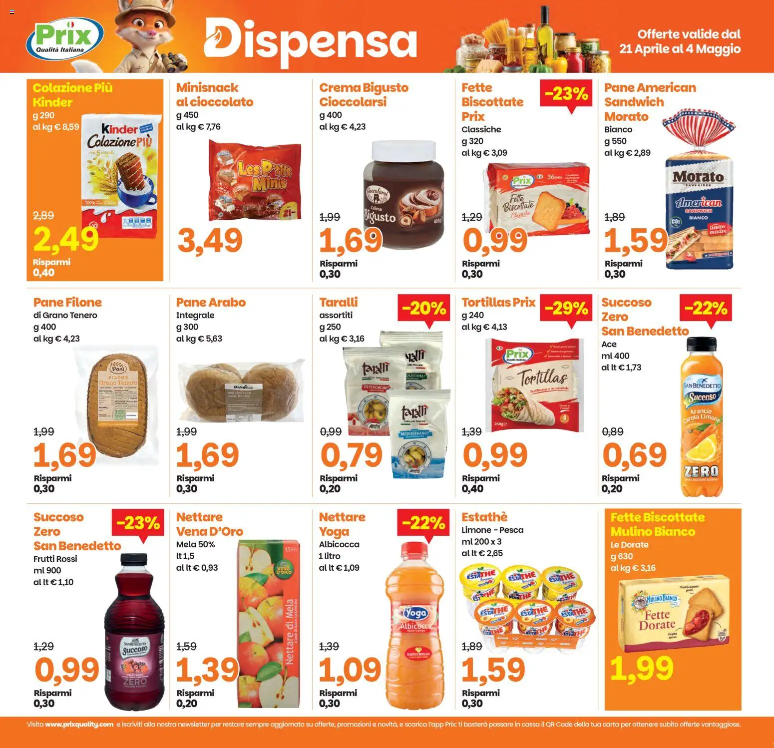 Volantino Prix del 21.04.2026 | Pagina: 20 | Prodotti: Crema, Tortillas, Arancia, Taralli