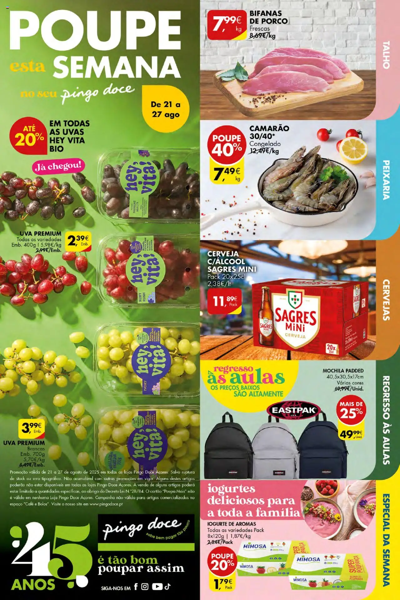 Pingo Doce Poupe Esta Semana Açores │ válido de 21.08.2025 | Página: 1 | Produtos: Mochila, Iogurtes, Iogurte, Uvas