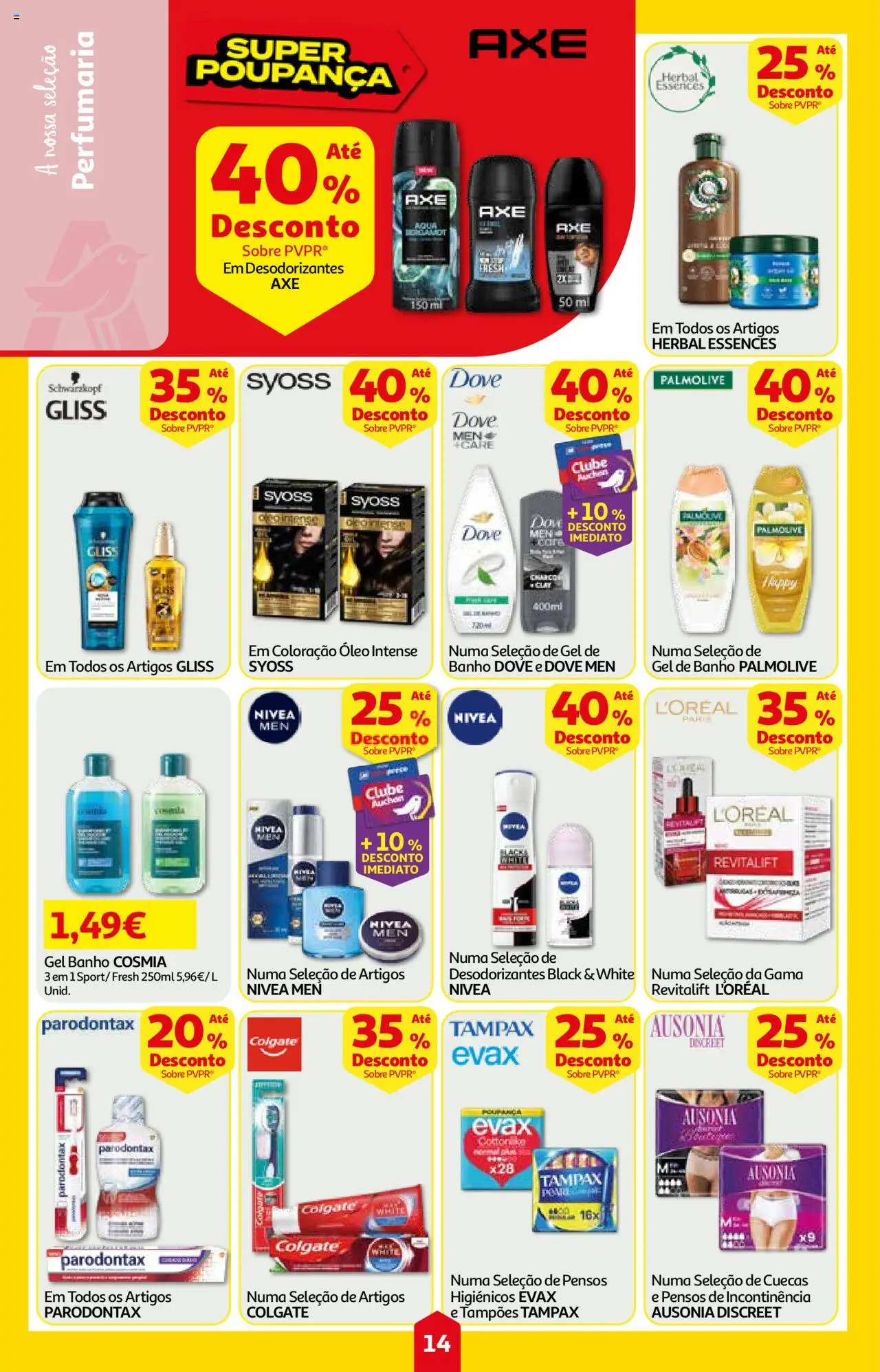 Auchan folheto │ válido de 07.08.2025 | Página: 14 | Produtos: Gel de banho, Banho, Óleo, Cuecas