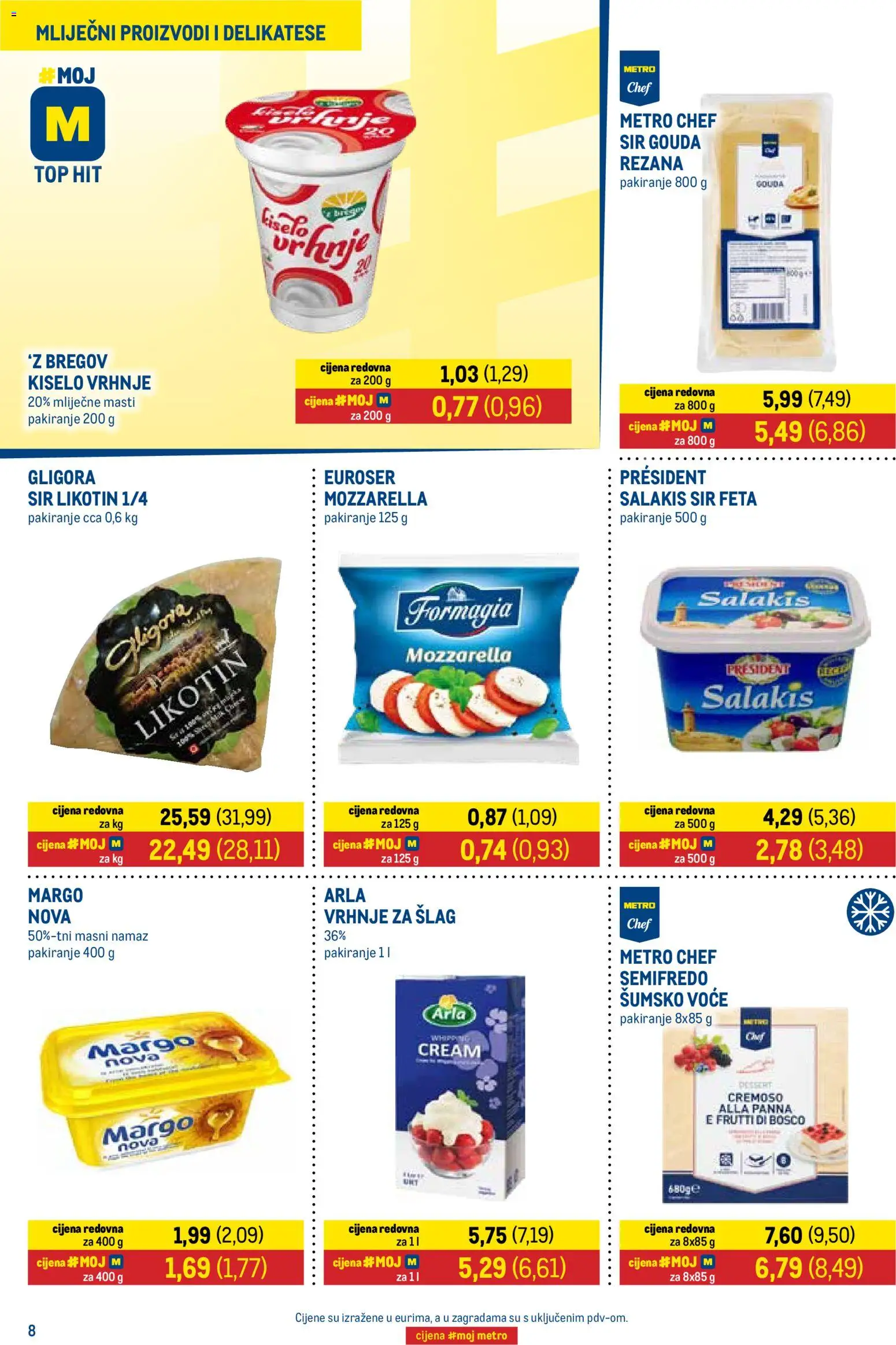 Metro katalog | vrijedi od 17.11.2025 | Stranica: 8 | Proizvodi: Mozzarella, Kiselo vrhnje, Voće, Gouda