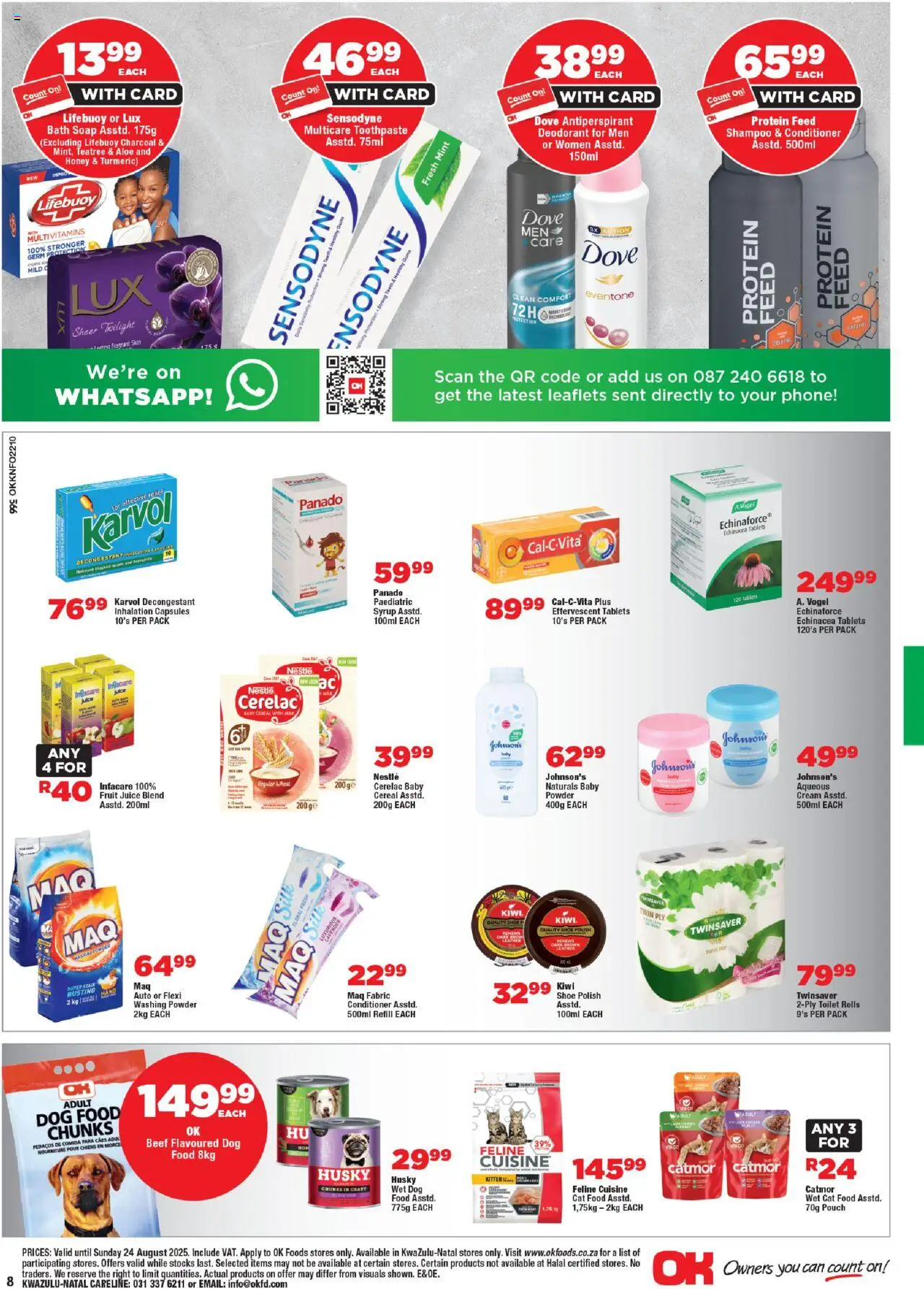 OK Foods KwaZulu-Natal - Specials │ valid from 13.08.2025 | Page: 8 | Products: Bath, Milk, Cream, Dog food