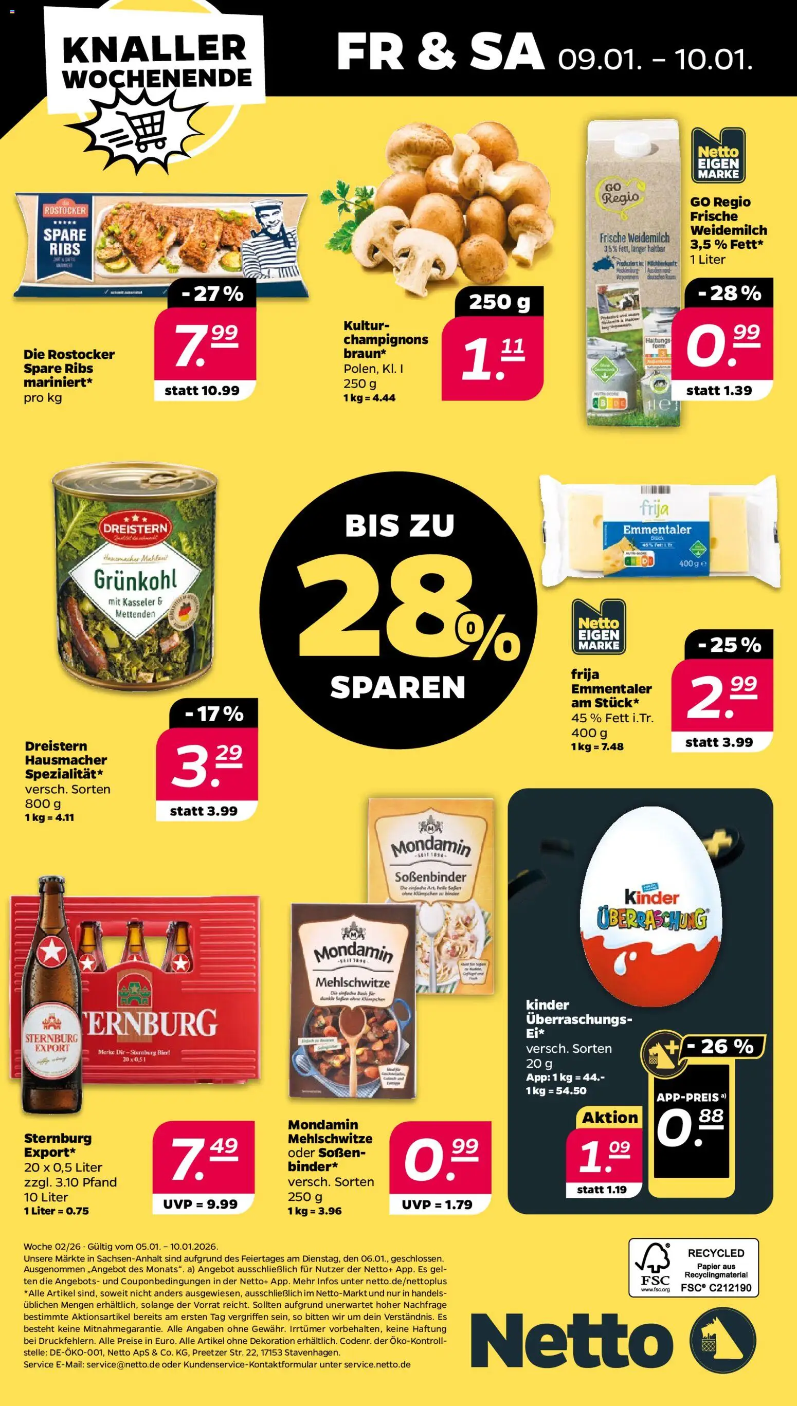 Netto Prospekt 	 – gültig ab 05.01.2026 | Seite: 30 | Produkte: Bier, Spare ribs, Champignons