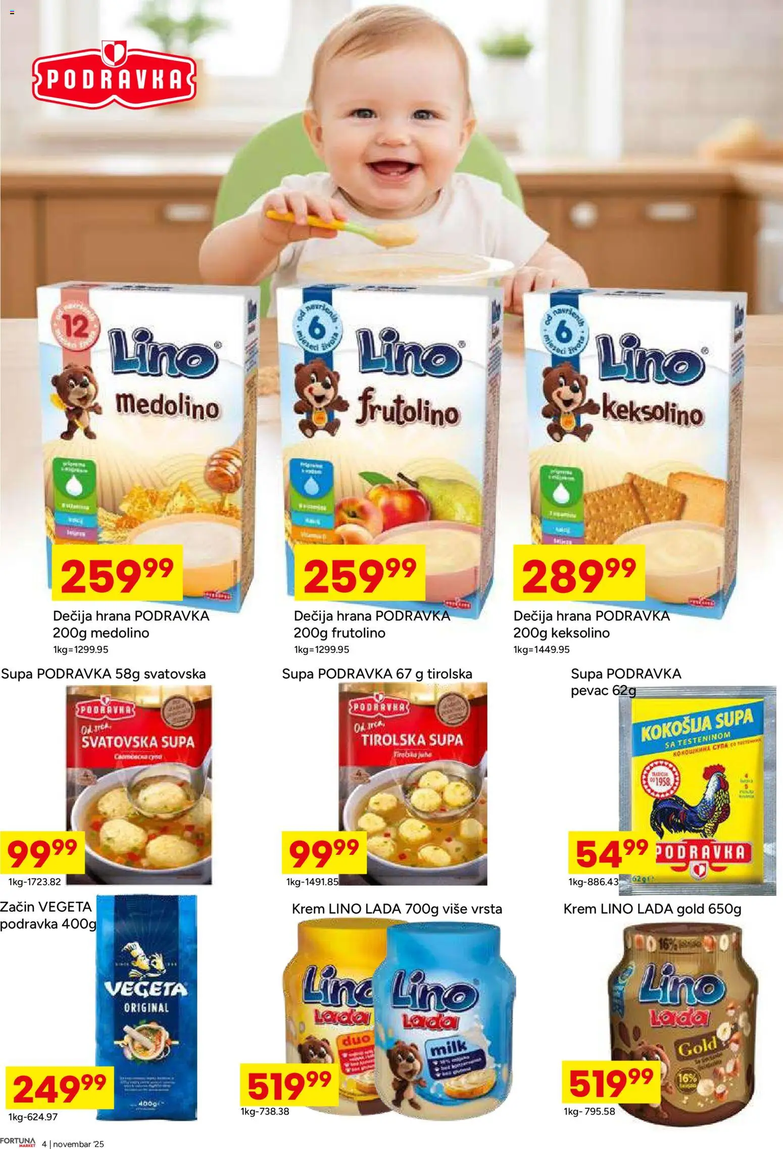 Fortuna Market katalog - važi od 12.11.2025 | Strana: 4 | Proizvode: Podravka, Lino lada