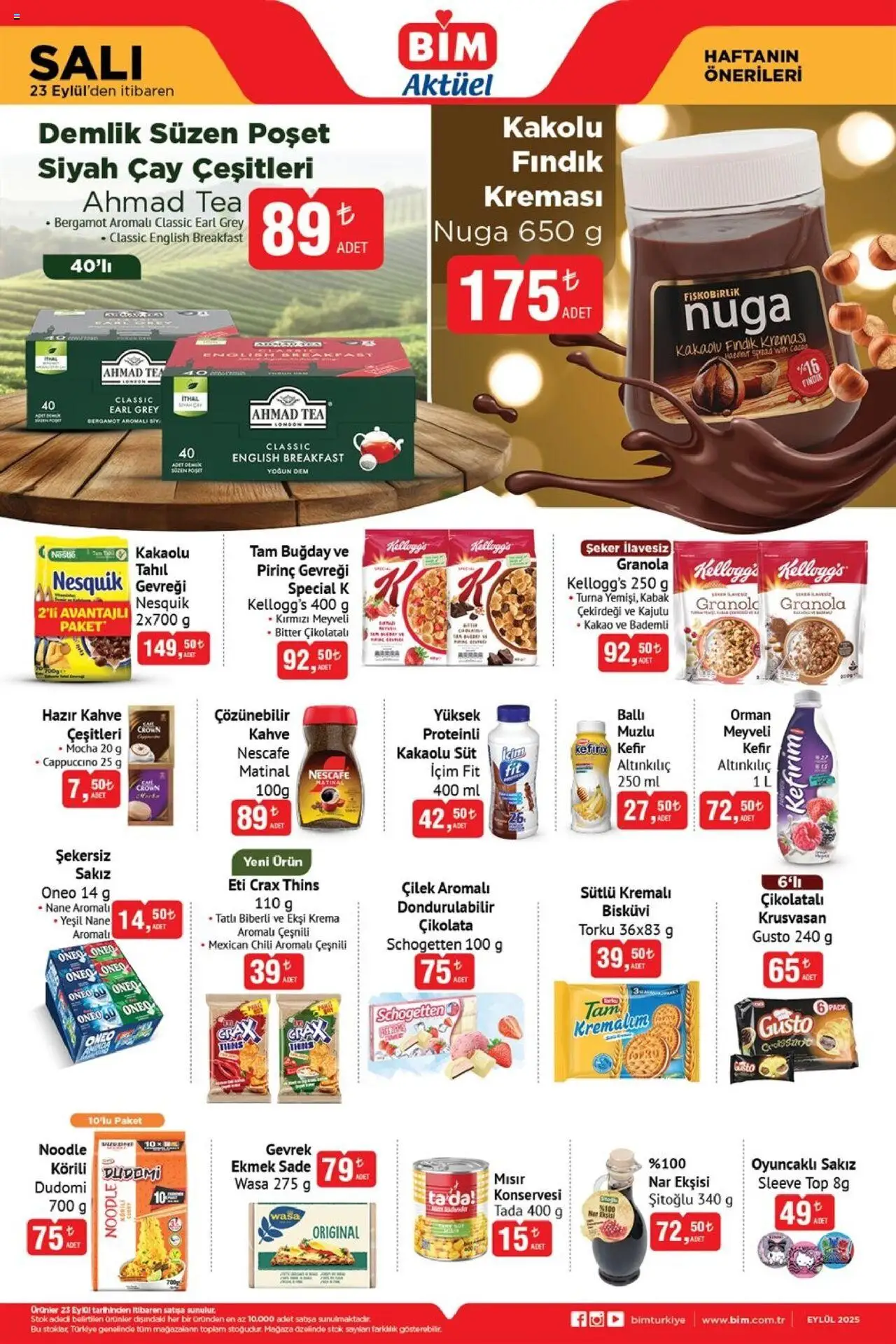 BİM Katalog - 23.09.2025 tarihinden itibaren geçerlidir | Sayfa: 1 | Ürünler: Kabak, Ekşi krema, Fındık, Nar