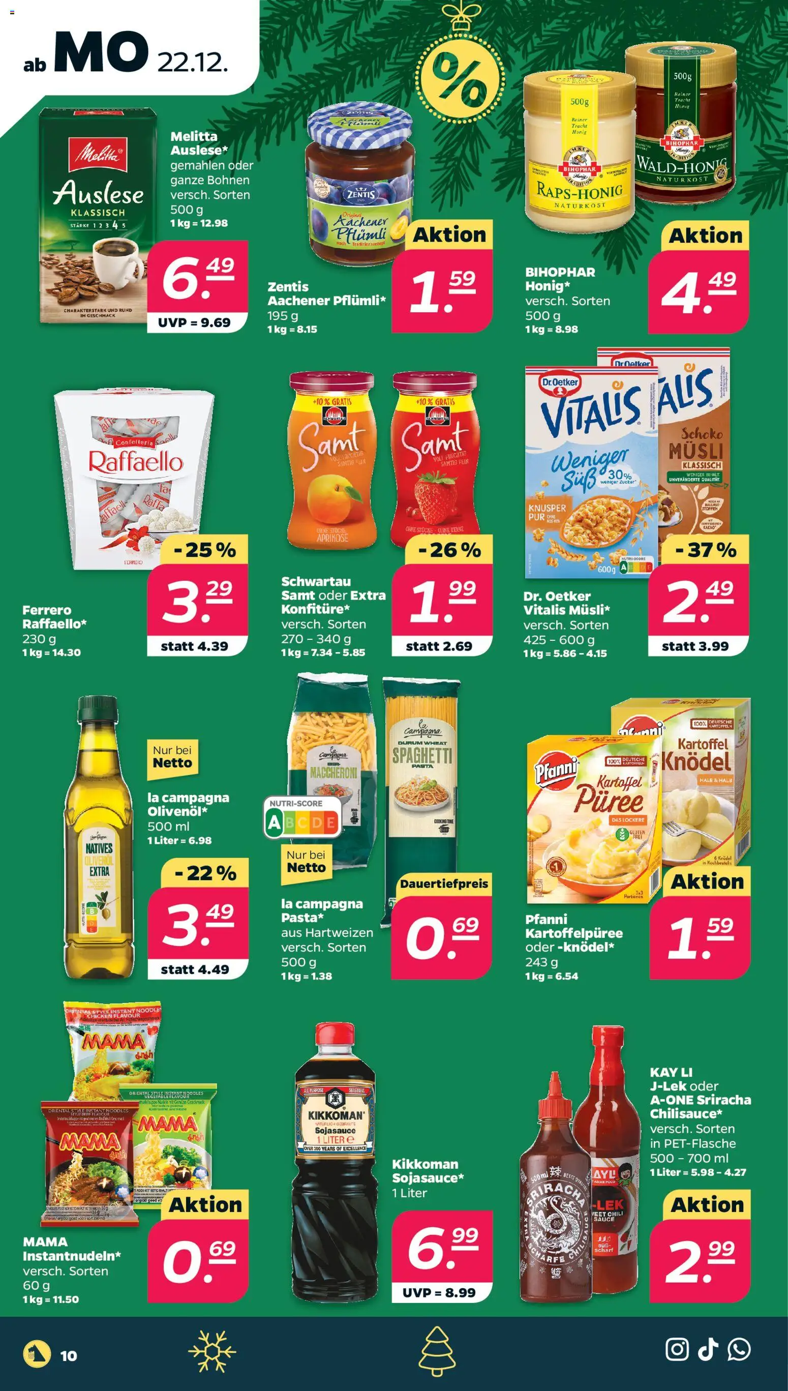 Netto Prospekt 	 – gültig ab 22.12.2025 | Seite: 10 | Produkte: Raffaello, Melitta, Olivenol, Chili