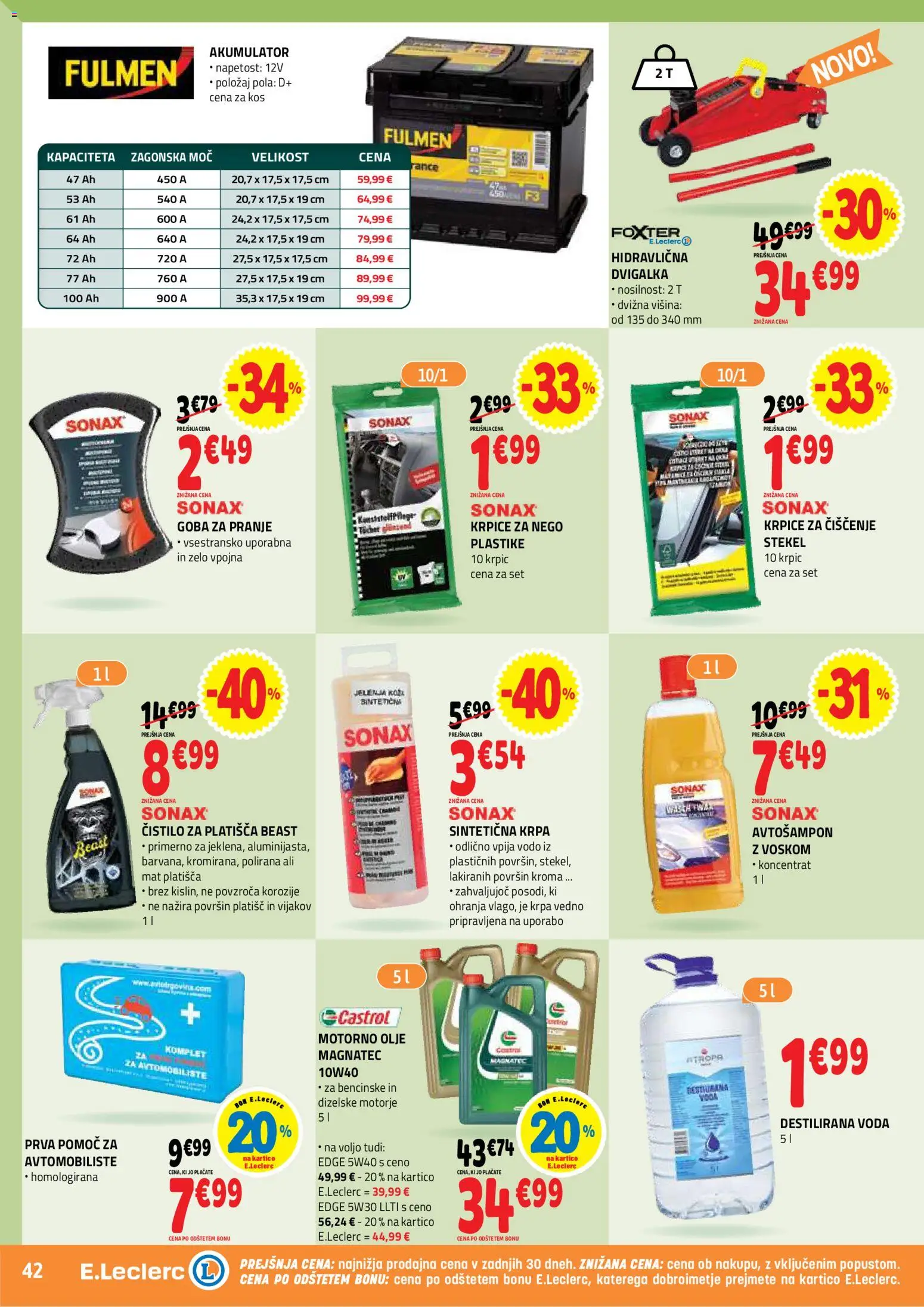 Novi E.leclerc katalog ponudbe – veljaven od 08.04.2026 | Stran: 42 | Izdelki: Kos, Akumulator, Goba, Voda