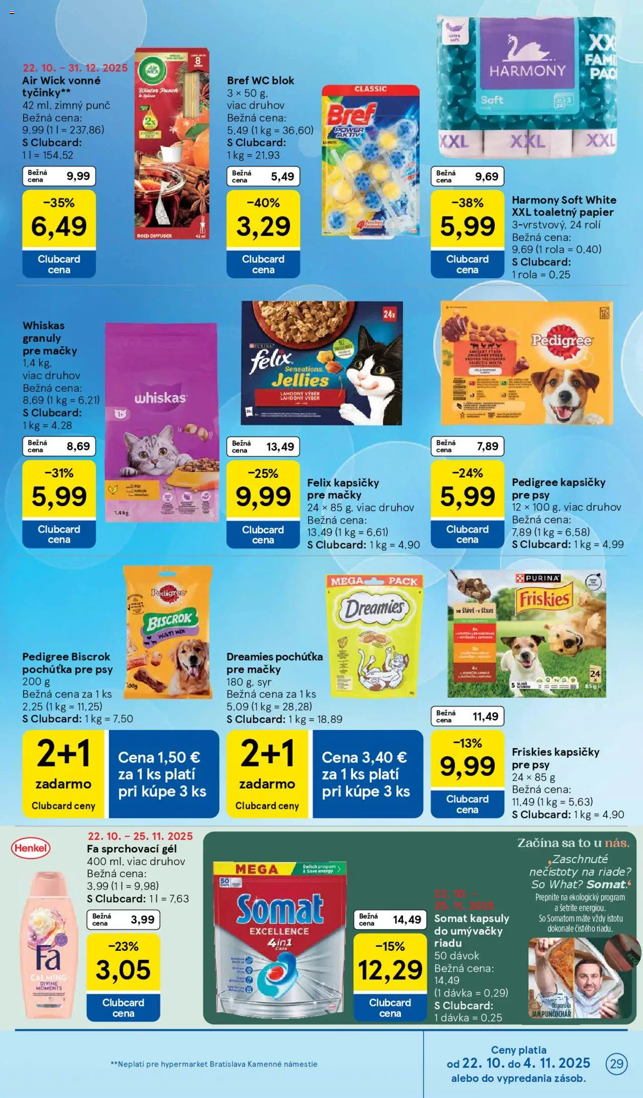 Nové Tesco akcie – leták je platný od 22.10.2025 | Strana: 29 | Produkty: Syr, Felix, Wc, Kapsuly do umývačky riadu
