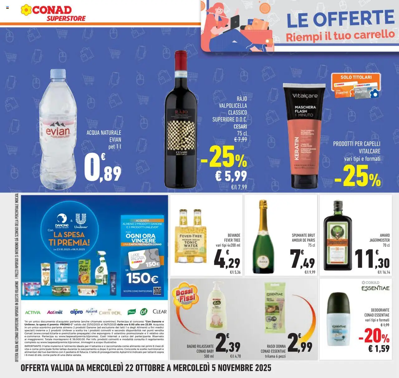 Volantino Conad del 22.10.2025 | Pagina: 48 | Prodotti: Deodorante, Latte, Carrello, Amaro