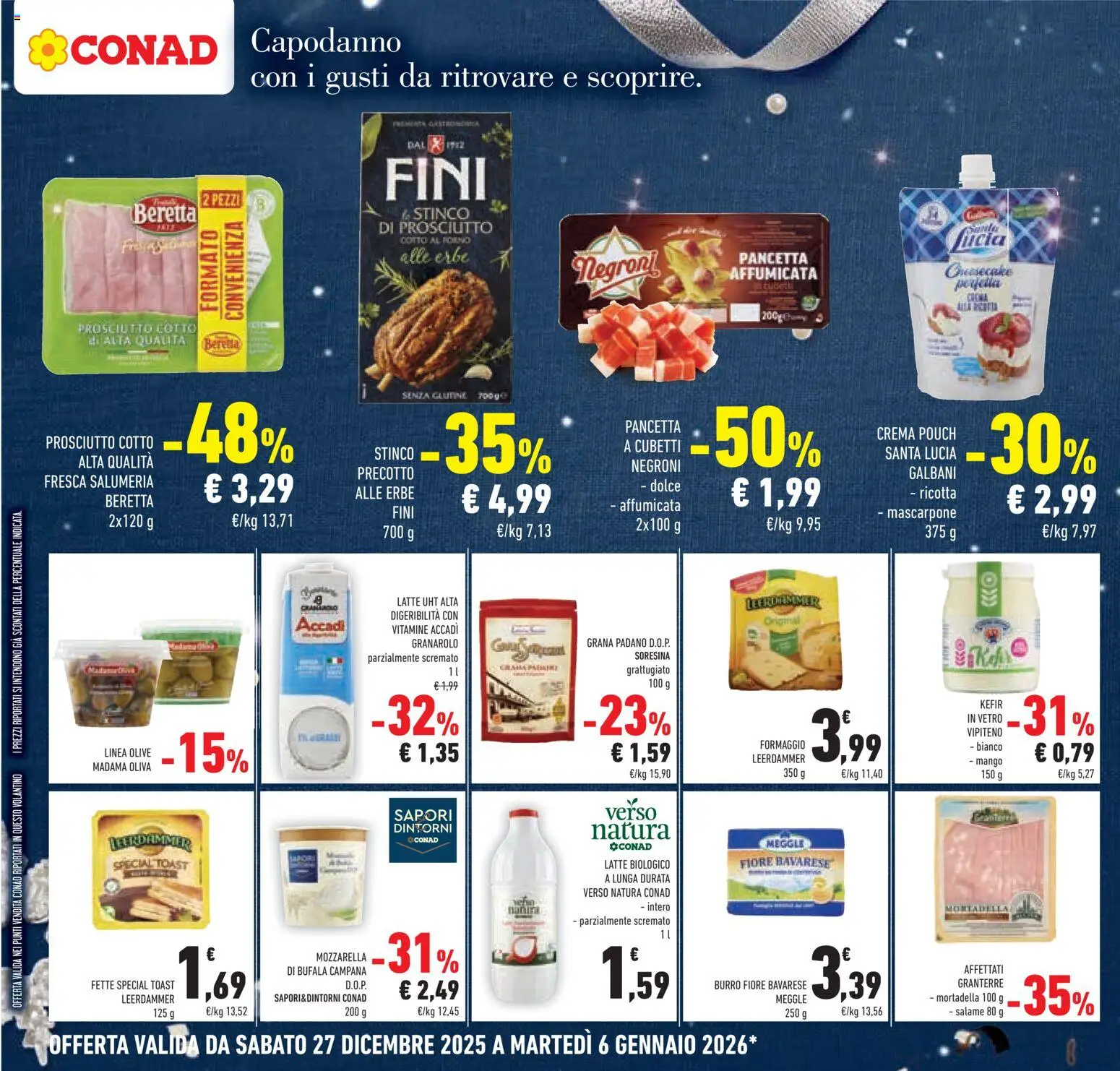 Volantino Conad del 27.12.2025 | Pagina: 22 | Prodotti: Pancetta, Mozzarella, Formaggio, Mango