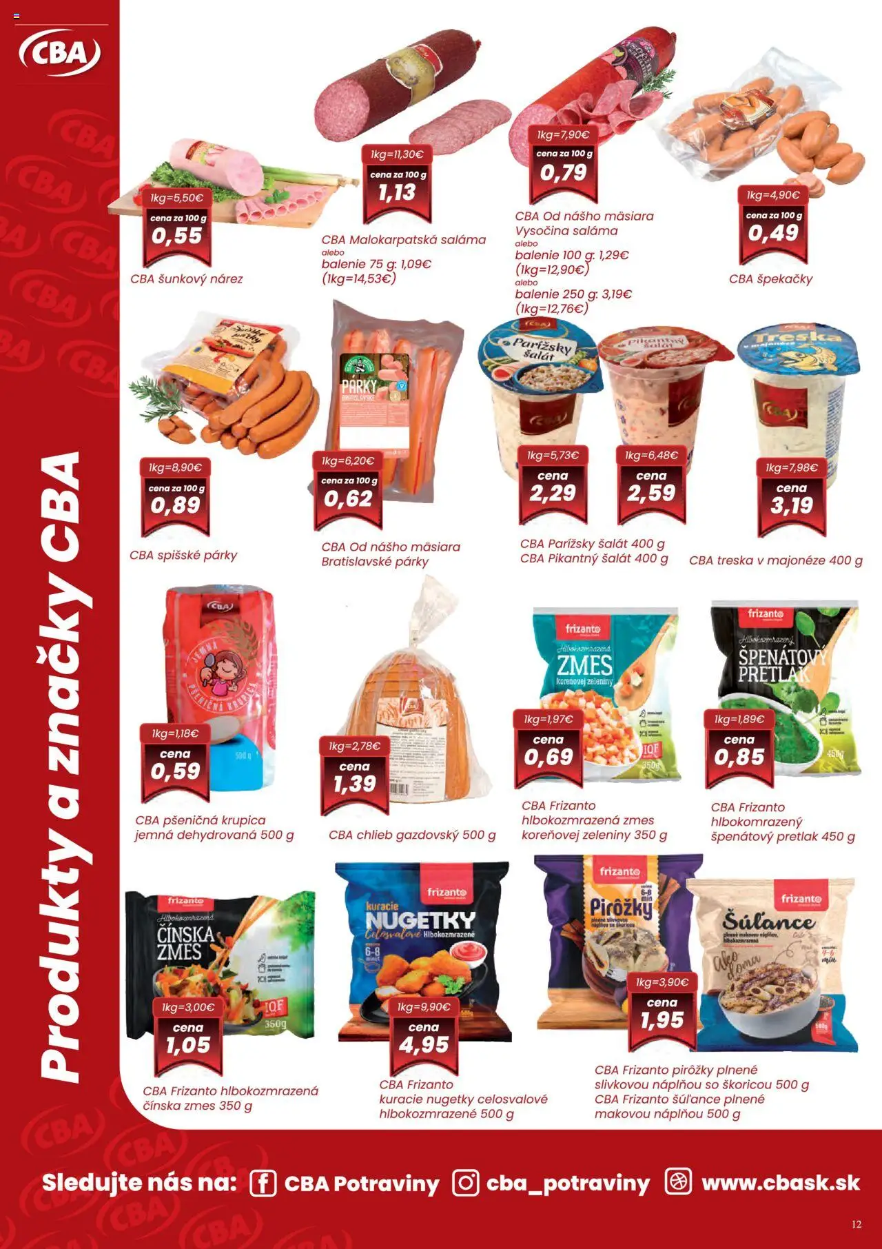 CBA Komfos Leták │ platný od 07.08.2025 | Strana: 12 | Produkty: Chlieb, Saláma, Párky, Krupica