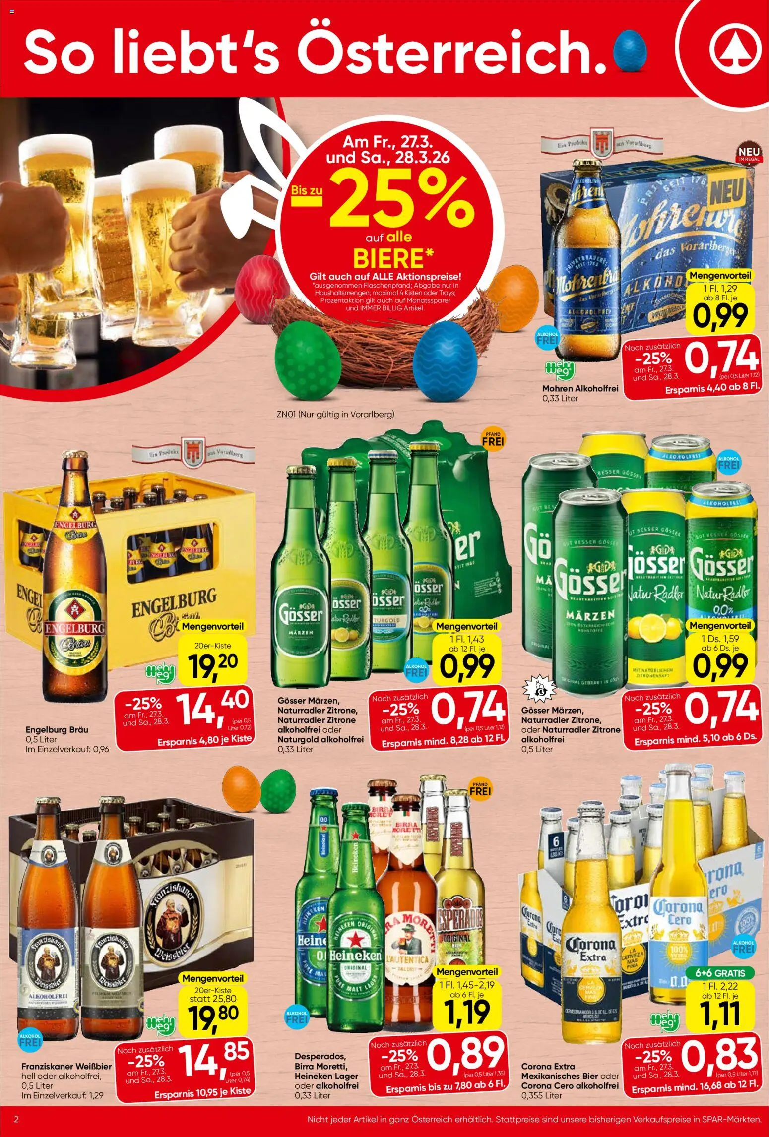 Spar Flugblatt - Vorarlberg gültig ab 26.03.2026 | Seite: 2 | Produkte: Zitrone, Regal, Bier